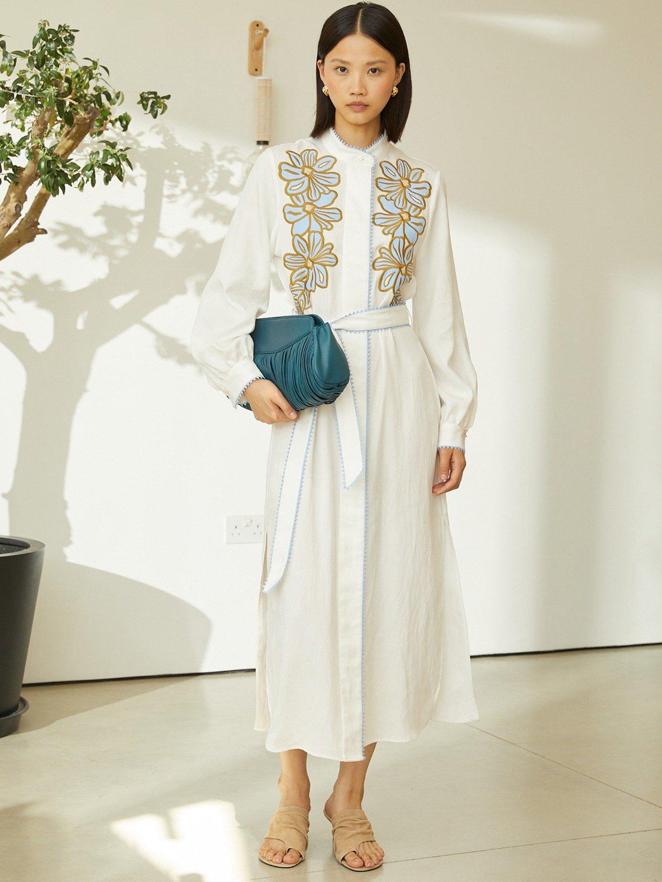 Jovanna Zina Embroidered Midi Dress - White