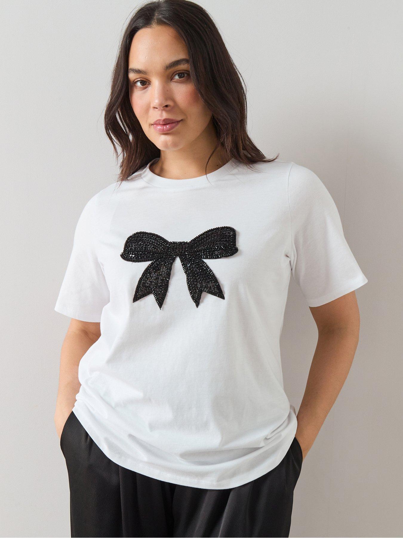 The Very Collection Curve Bow Embellished T-Shirt - White