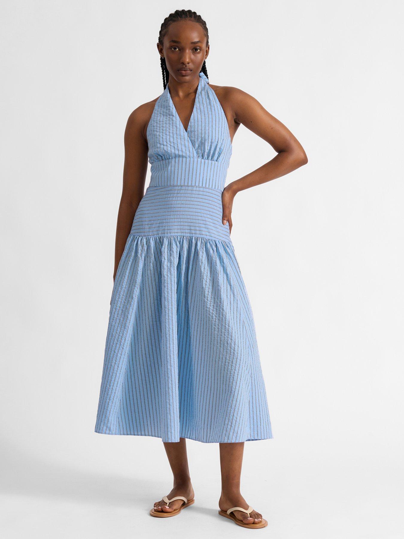 Albaray Stripe Halter Neck Sun Dress - Blue