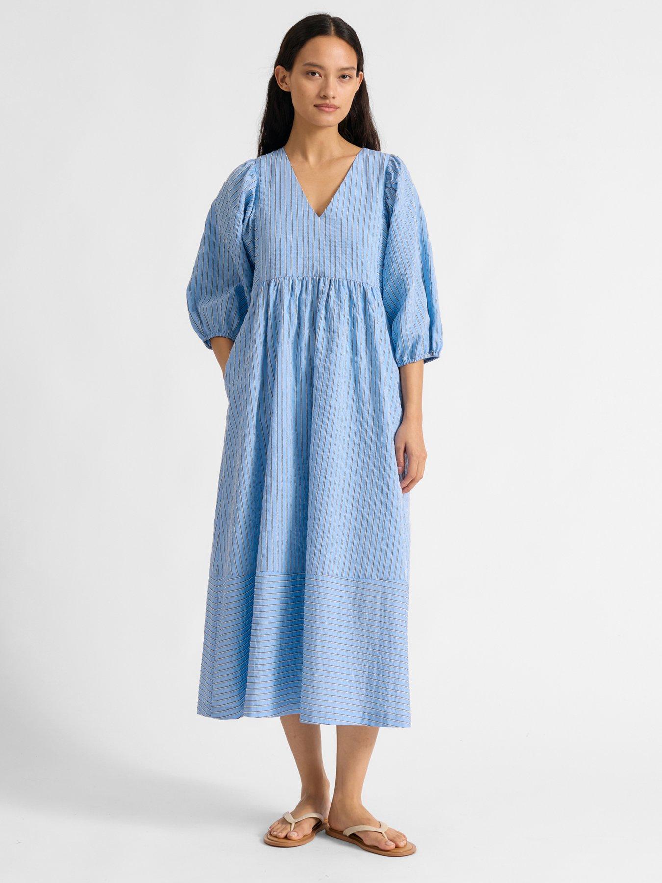 Albaray Blue Stripe V Neck Dress