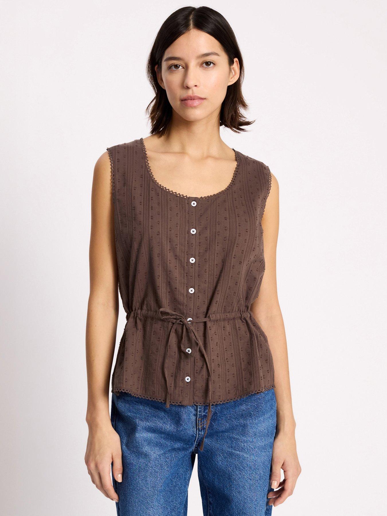 Image 1 of 4 of Albaray Drawstring Waist Button Through Top - Brown