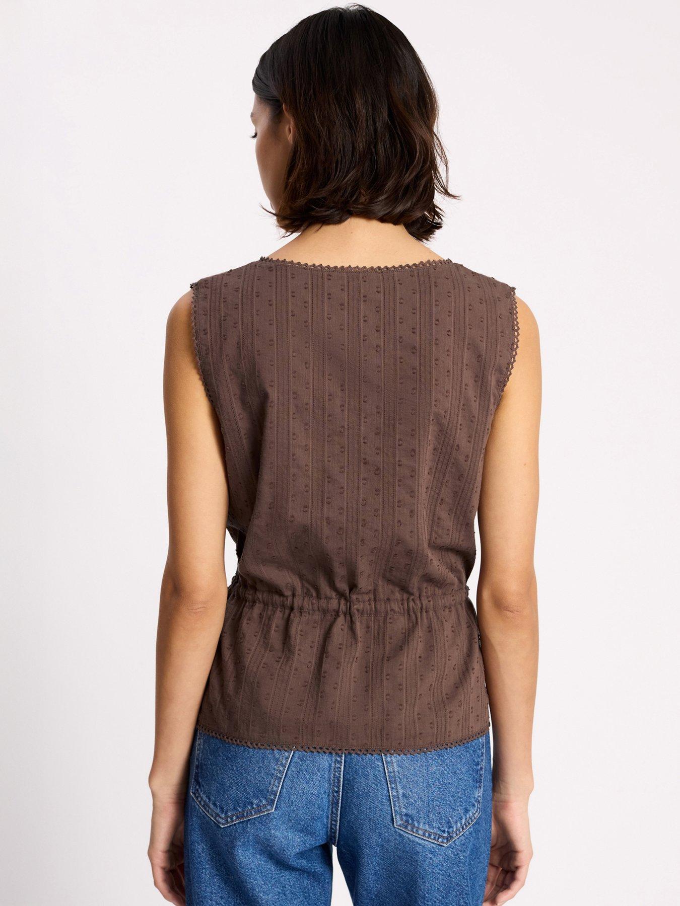 Image 2 of 4 of Albaray Drawstring Waist Button Through Top - Brown