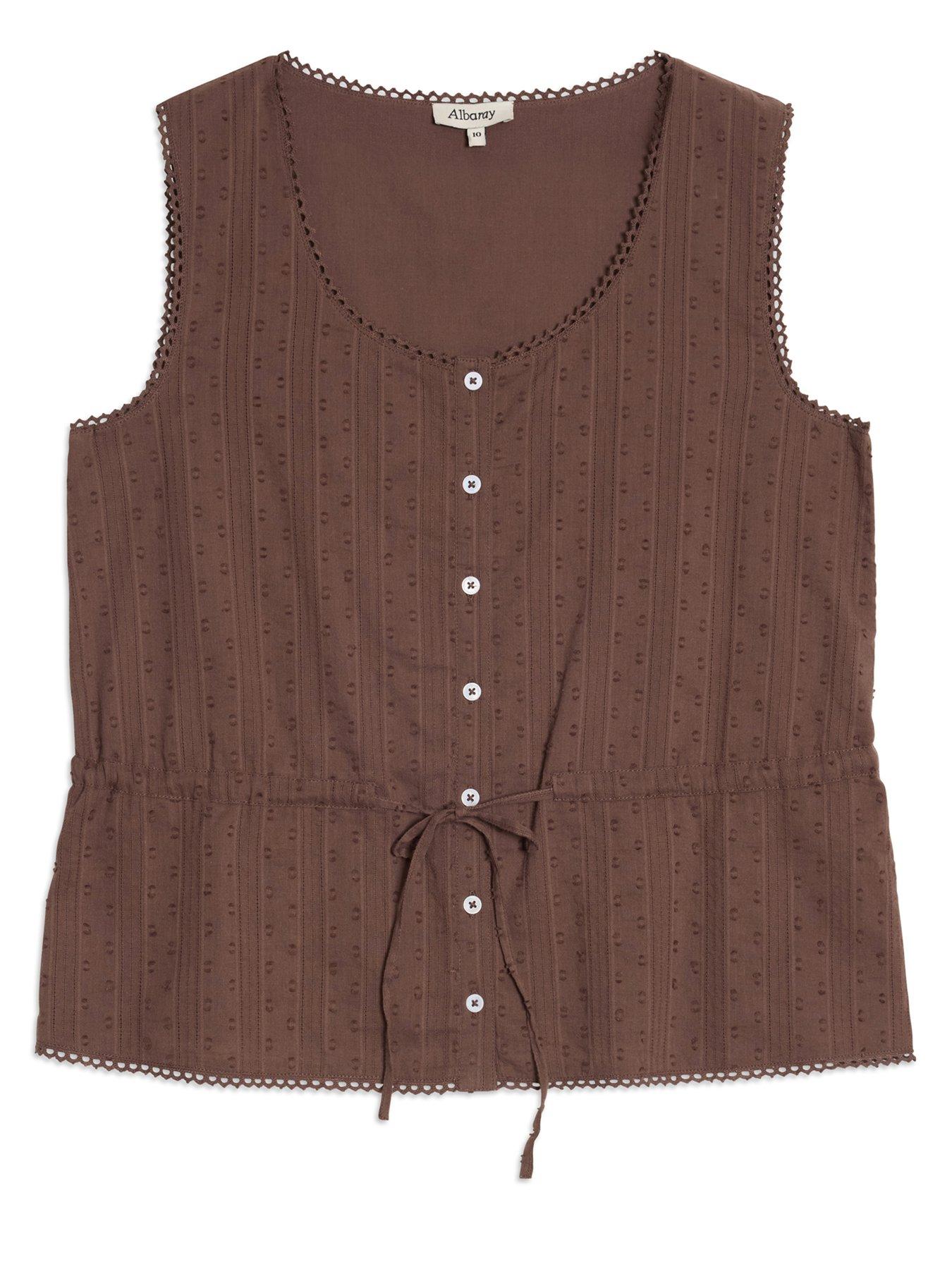 Image 4 of 4 of Albaray Drawstring Waist Button Through Top - Brown