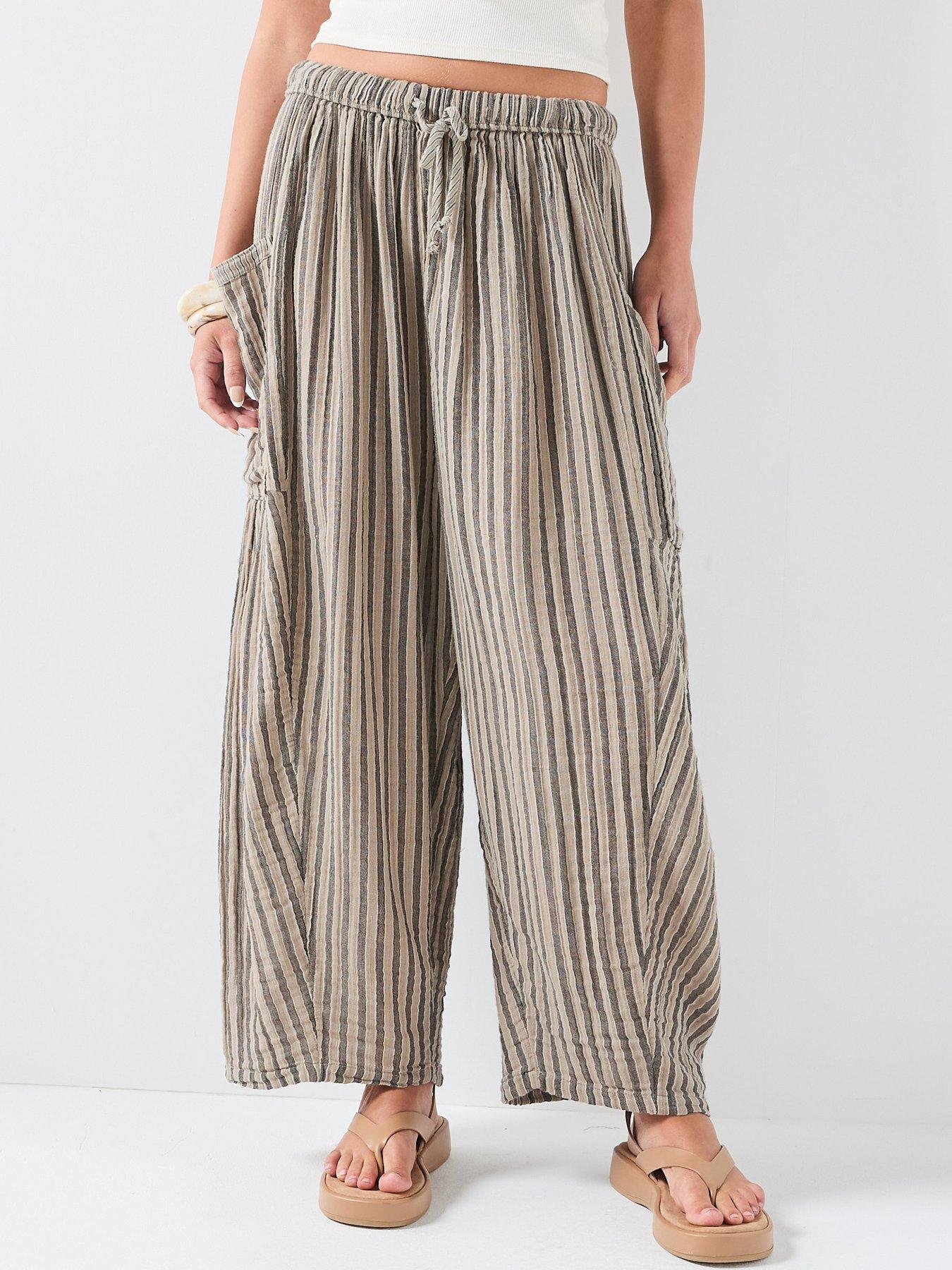 FREE PEOPLE Striped Quinn Pants - Grey