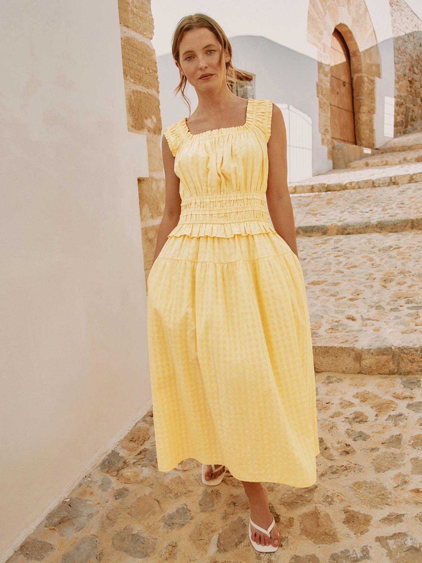 Albaray Seersucker Gingham Square Neck Dress