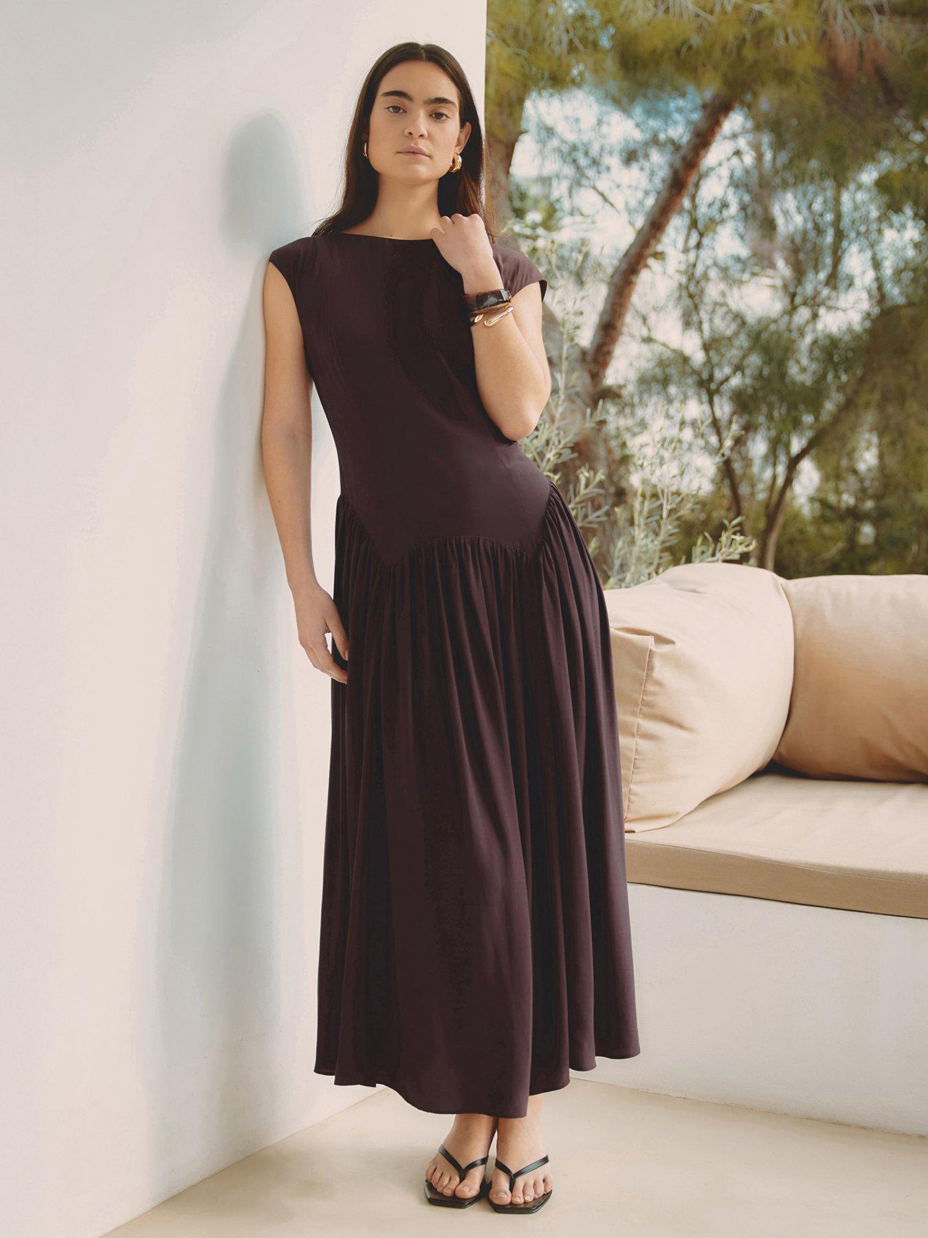 Image 1 of 6 of Albaray Dipped Drop Waist Maxi Dress - Brown