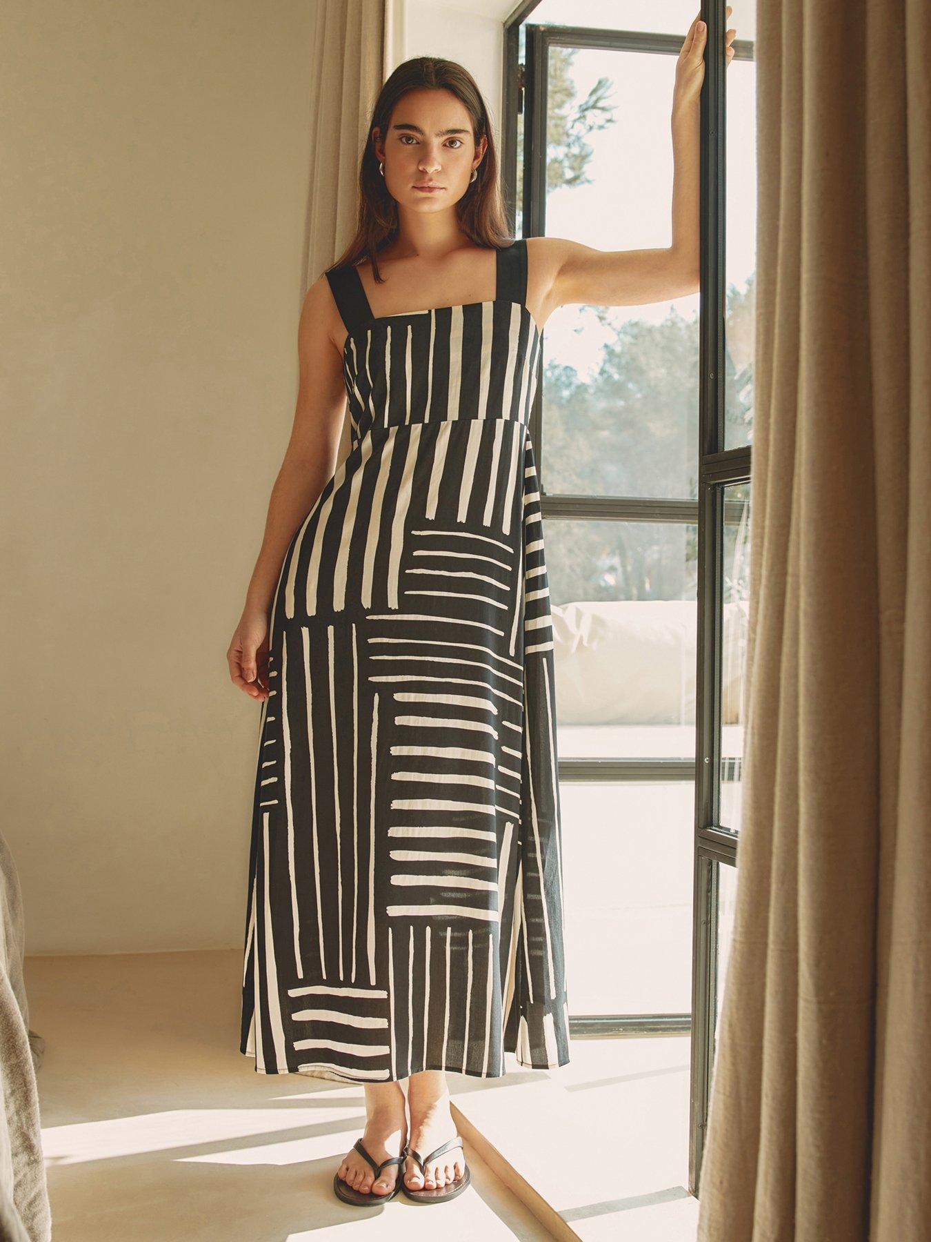 Image 1 of 6 of Albaray Iconic Patchwork Stripe Dress - Black/Cream