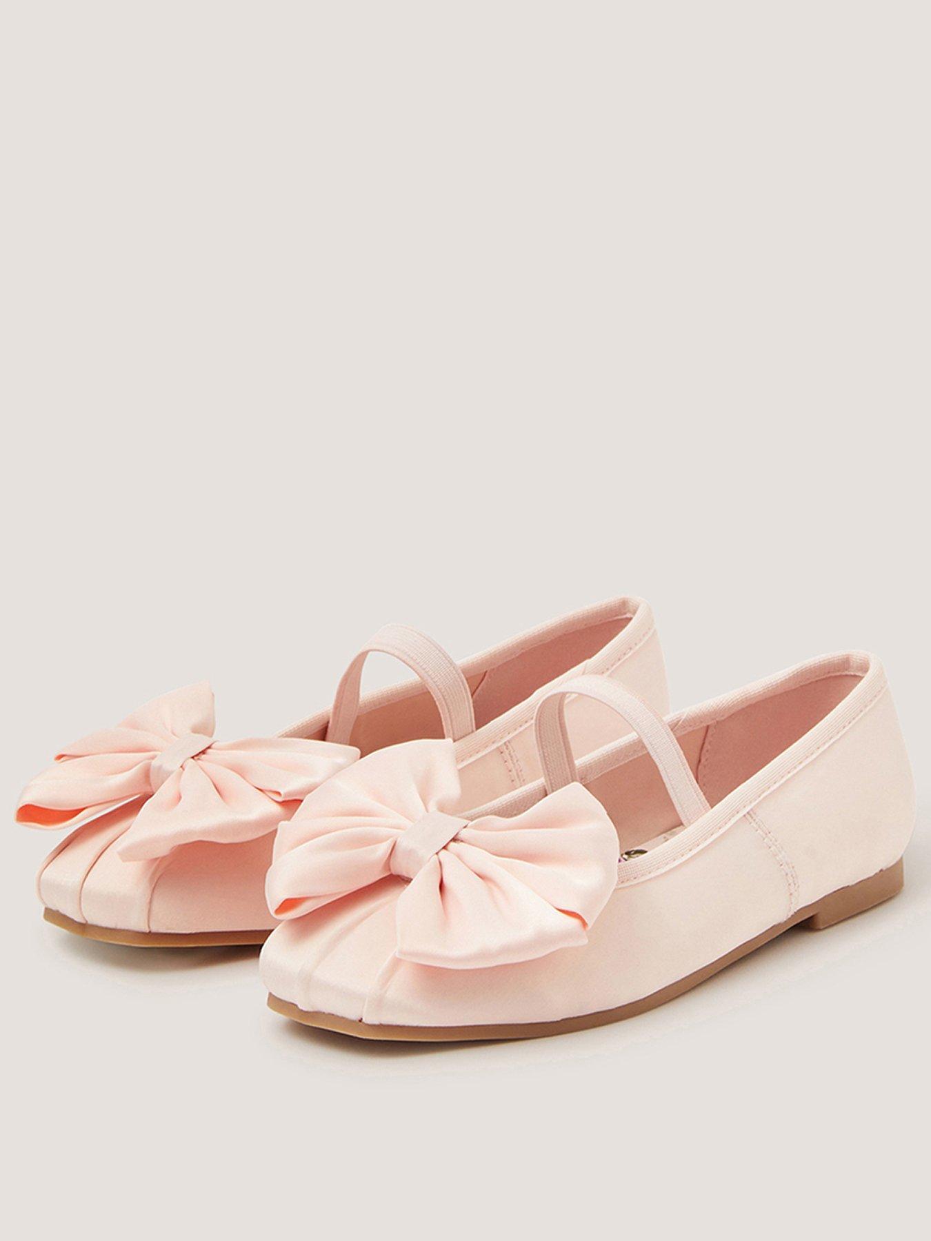Monsoon Girls Super Bow Satin Ballerina Shoes - Pink