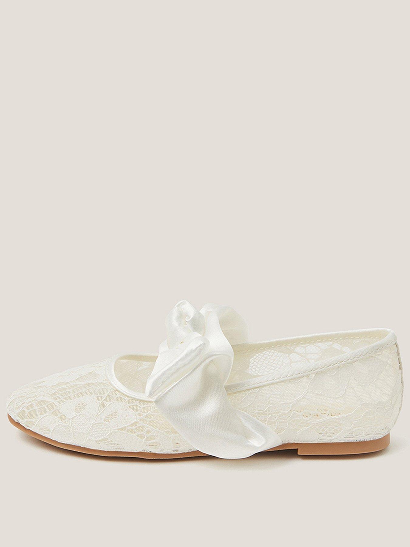 Monsoon Girls Communion Lace Bow Ballerina Shoes - Light Cream