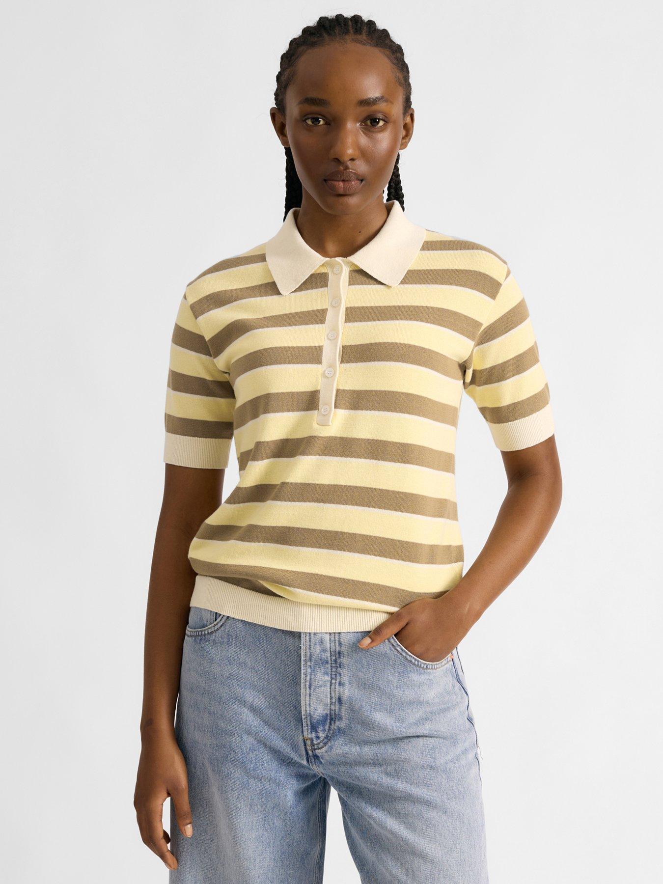Image 2 of 5 of Albaray Lemon &amp; Camel Stripe Polo - Yellow