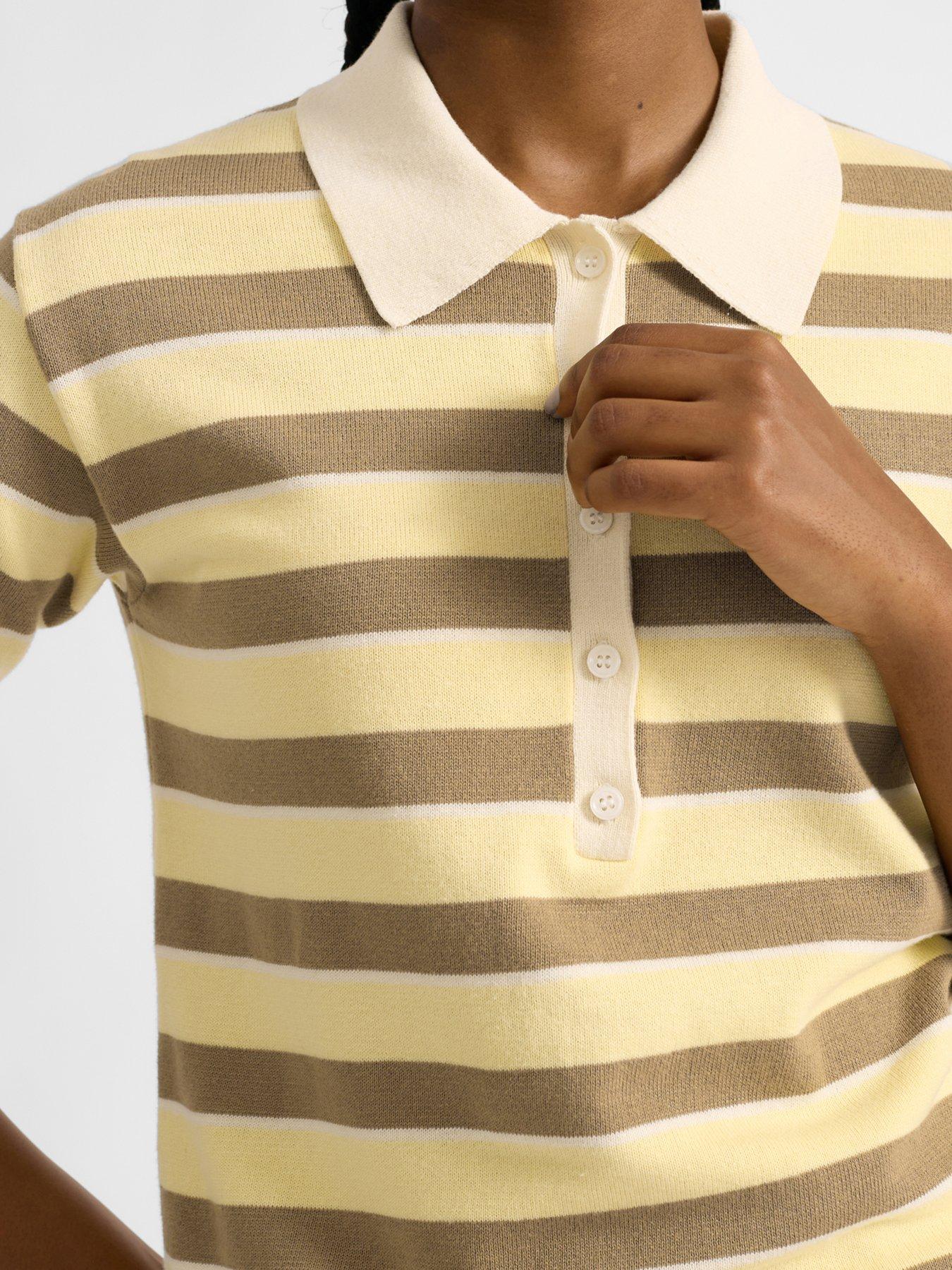 Image 4 of 5 of Albaray Lemon &amp; Camel Stripe Polo - Yellow
