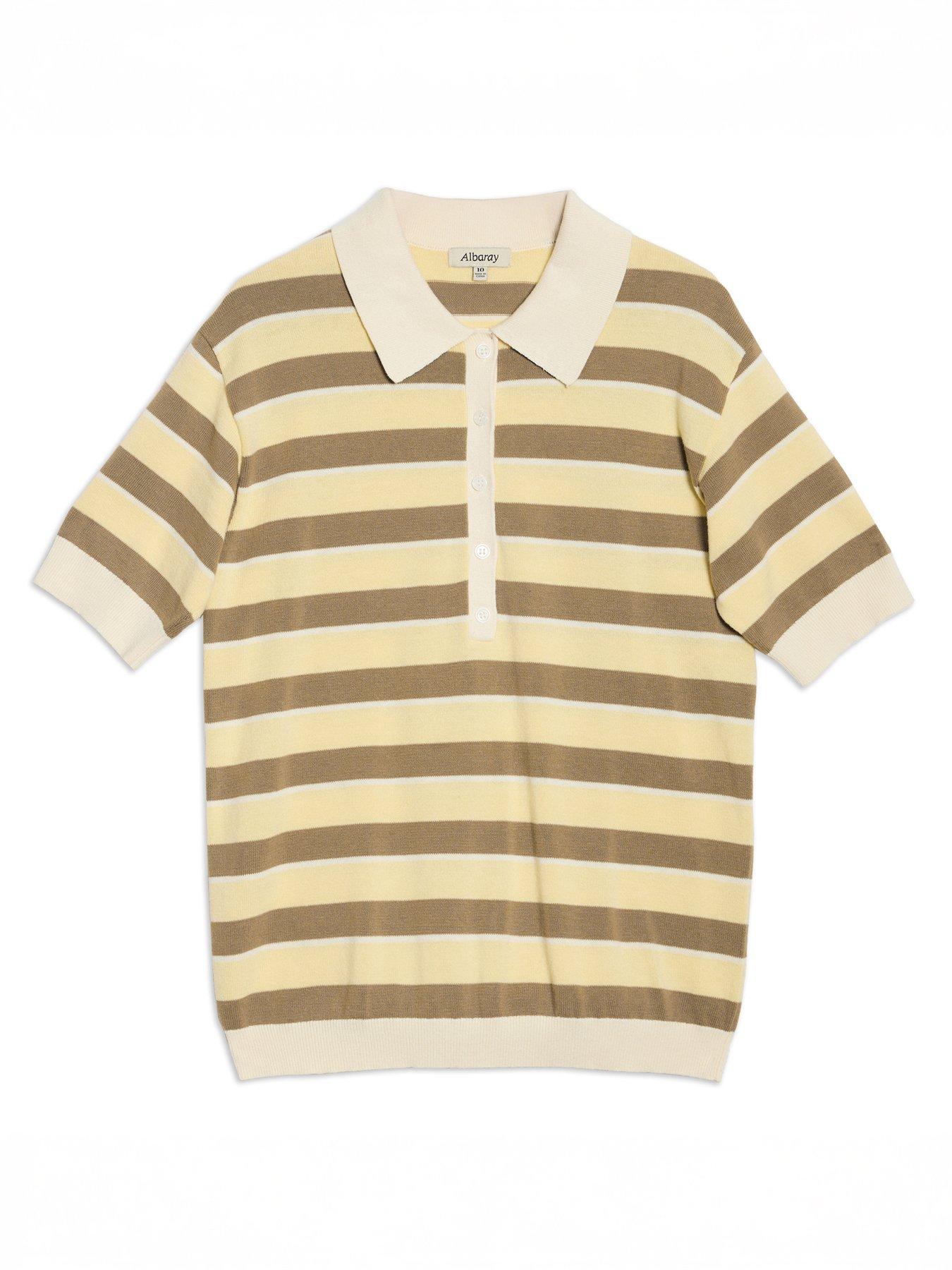 Image 5 of 5 of Albaray Lemon &amp; Camel Stripe Polo - Yellow
