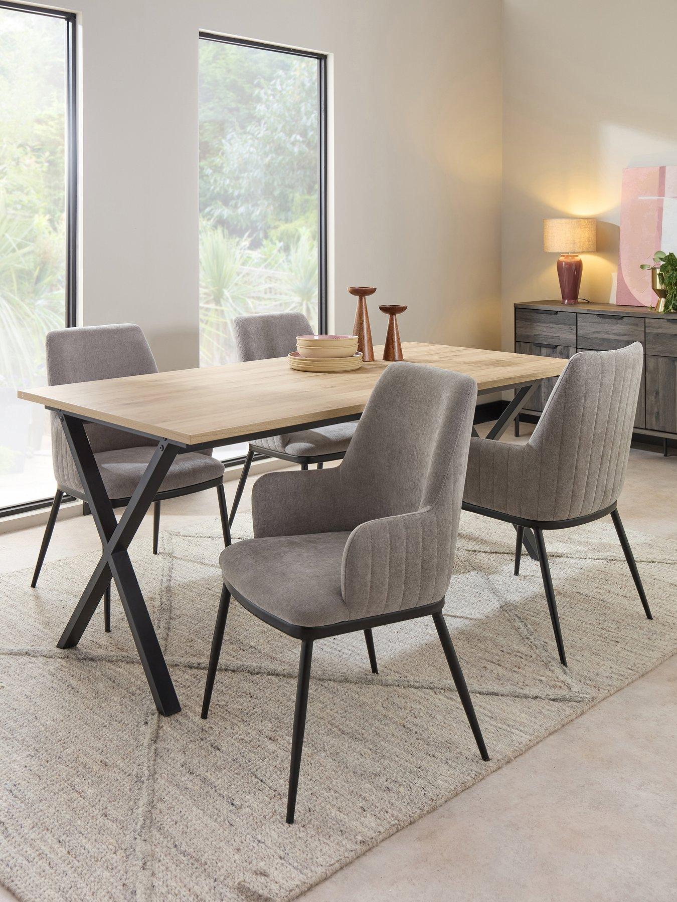 The Very Collection Harlem 180cm Light Oak Dining Table  &  4 Nina Light Grey Dining Chairs