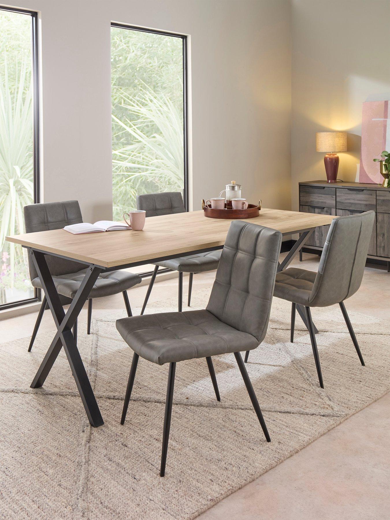 Image 1 of 4 of The Very Collection Harlem 180cm Light Oak Dining Table &amp; Harlem Grey Dining Chairs