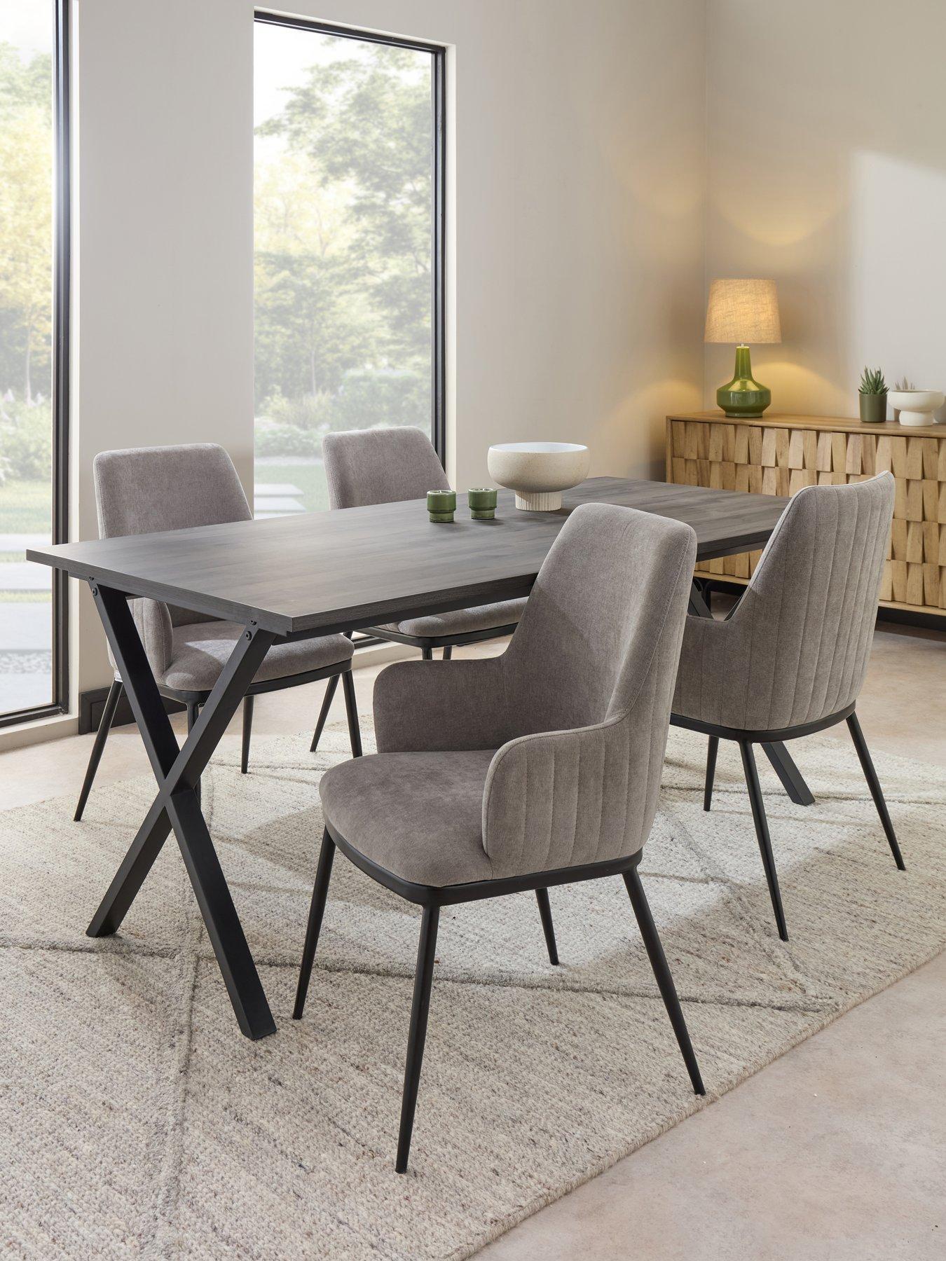 The Very Collection Harlem 180cm Black Oak Dining Table  &  4 Nina Light Grey Chairs