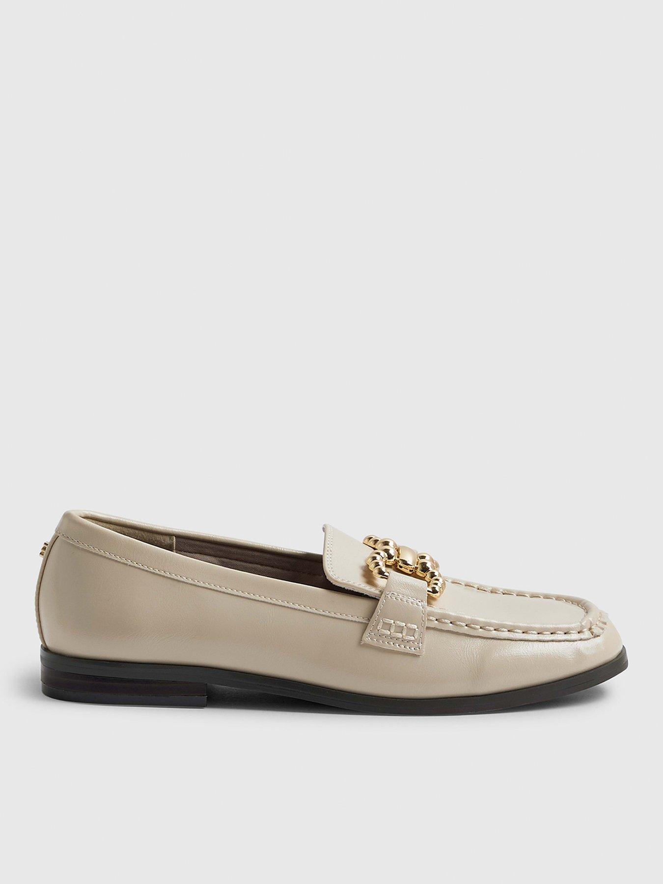 Image 1 of 5 of River Island Gold Trim Loafer - Cream