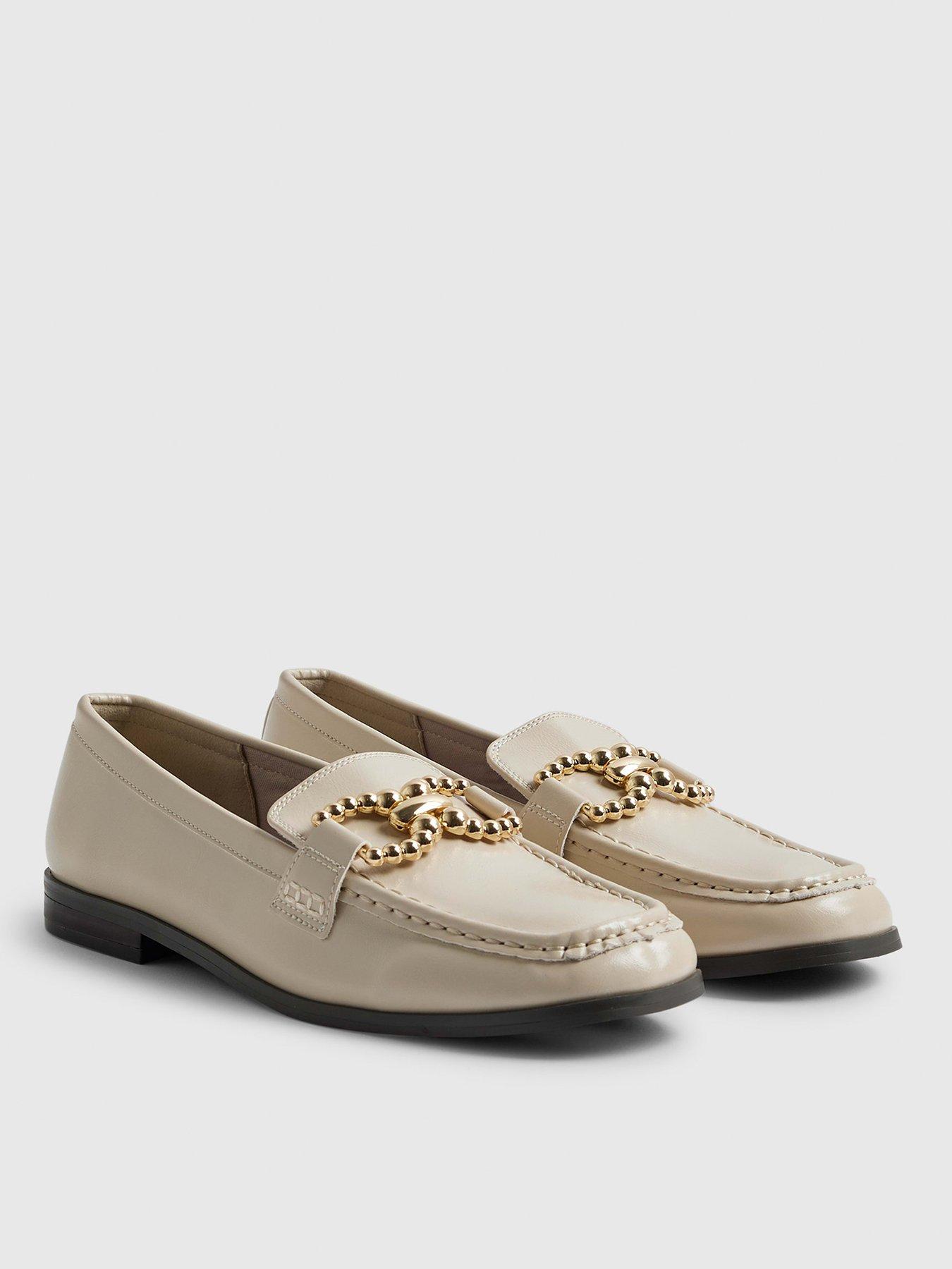 Image 2 of 5 of River Island Gold Trim Loafer - Cream