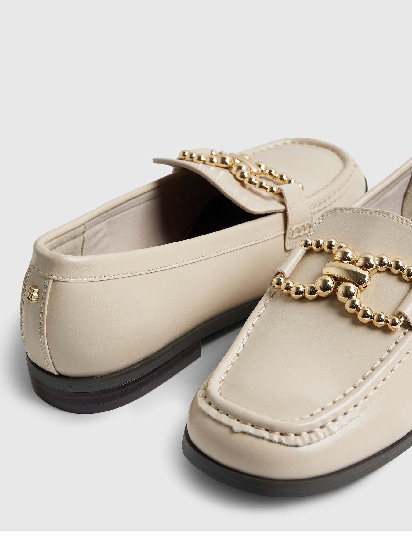 Image 4 of 5 of River Island Gold Trim Loafer - Cream