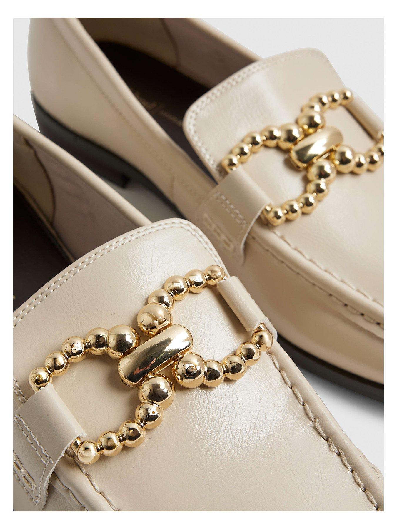 Image 5 of 5 of River Island Gold Trim Loafer - Cream