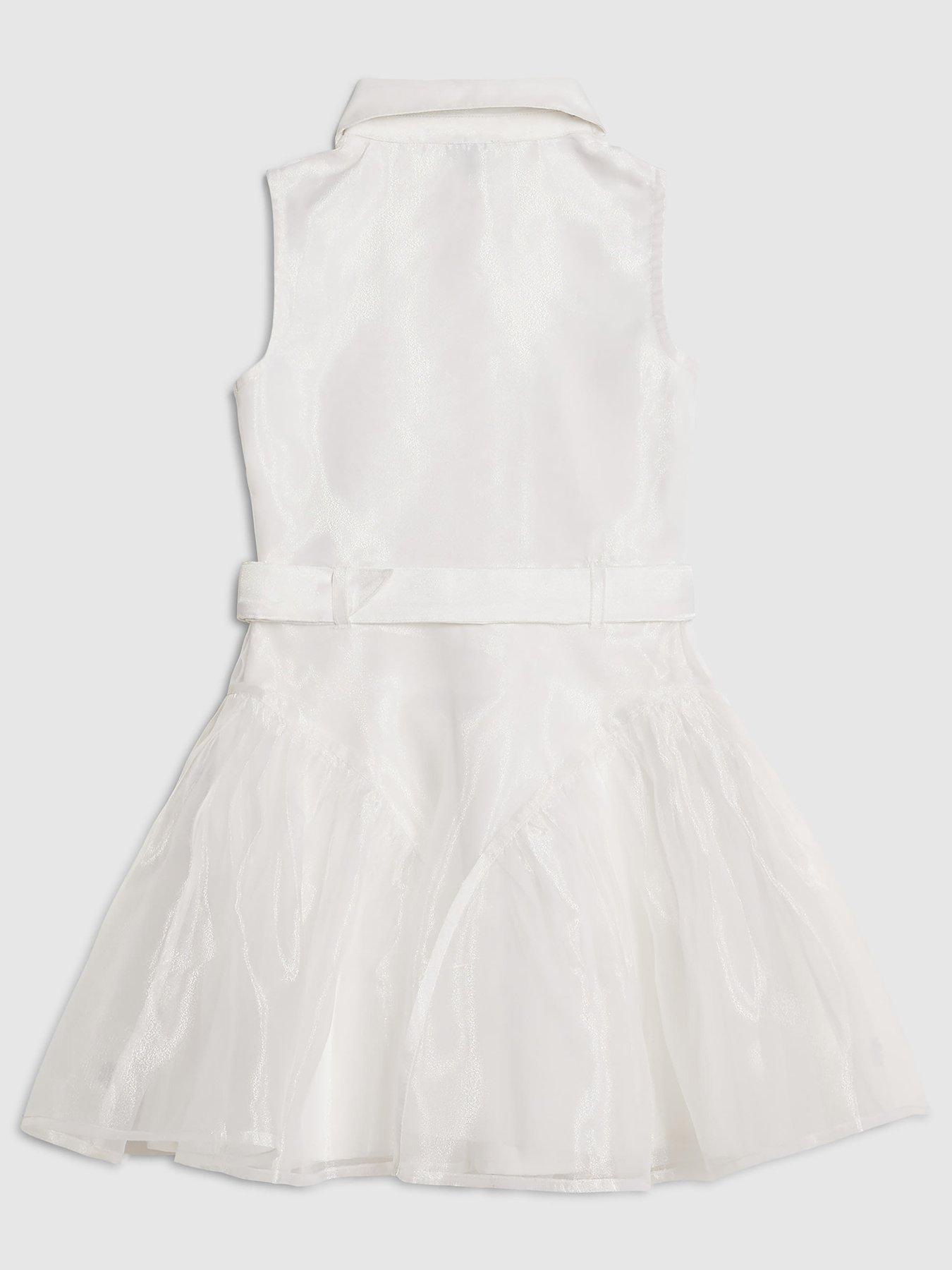 Image 2 of 4 of River Island Older Girls Floral Organza Prom Dress - White
