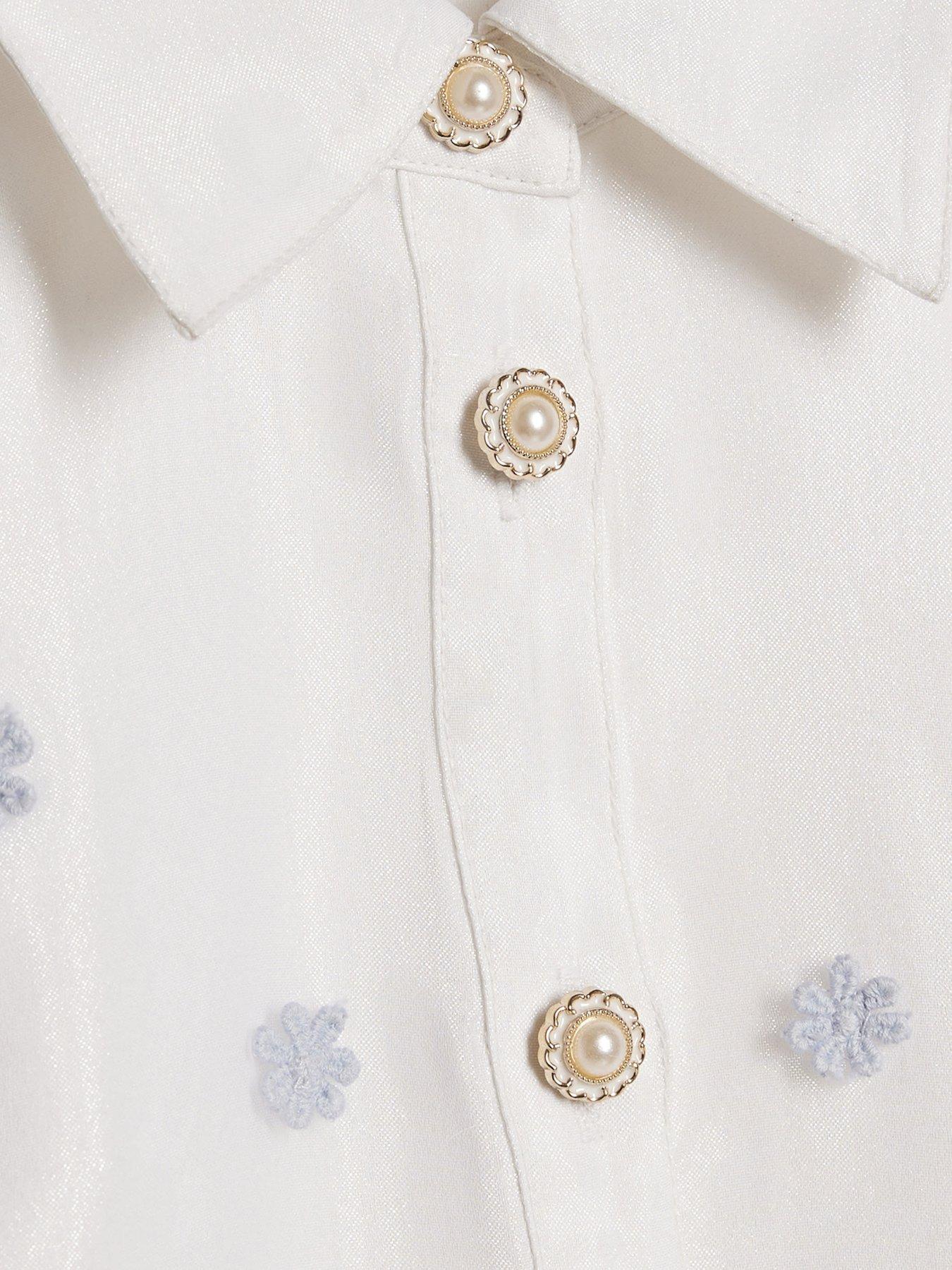 Image 4 of 4 of River Island Older Girls Floral Organza Prom Dress - White