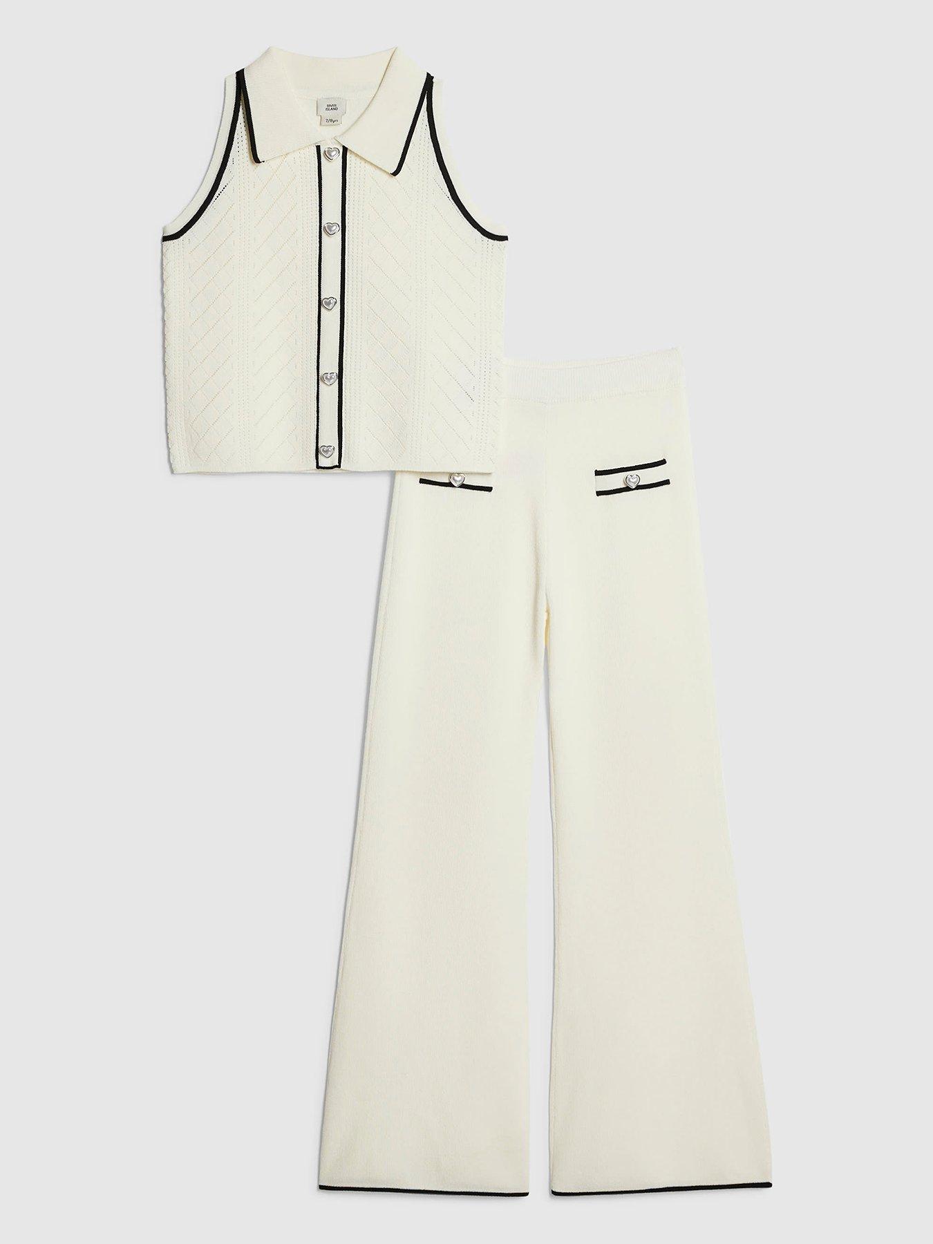 River Island Older Girls Heart Button Polo Top Set - Cream