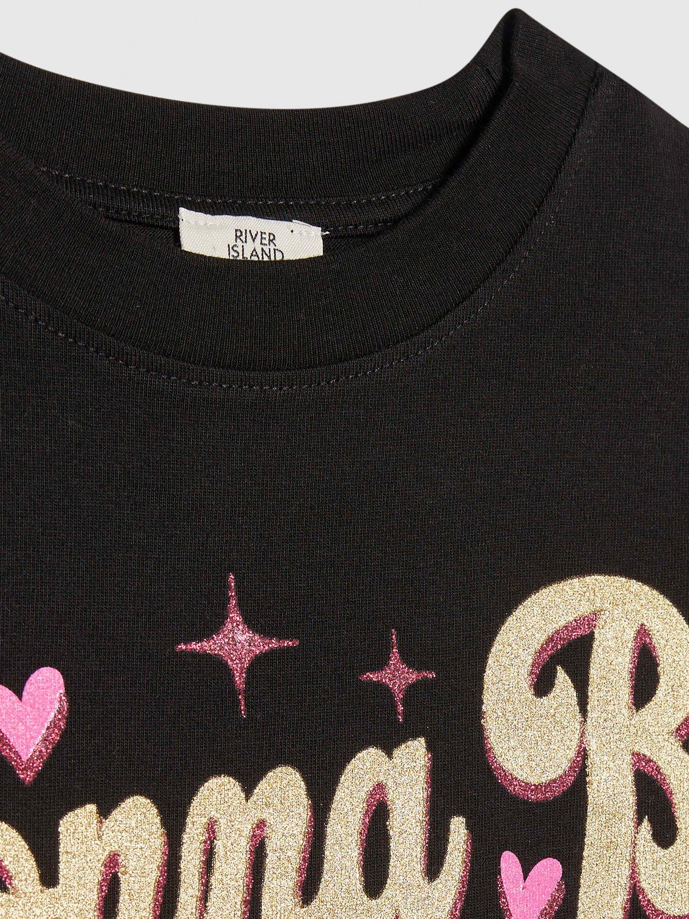 Image 3 of 4 of River Island Older Girls Gonna Be Golden Crop T-Shirt - Black