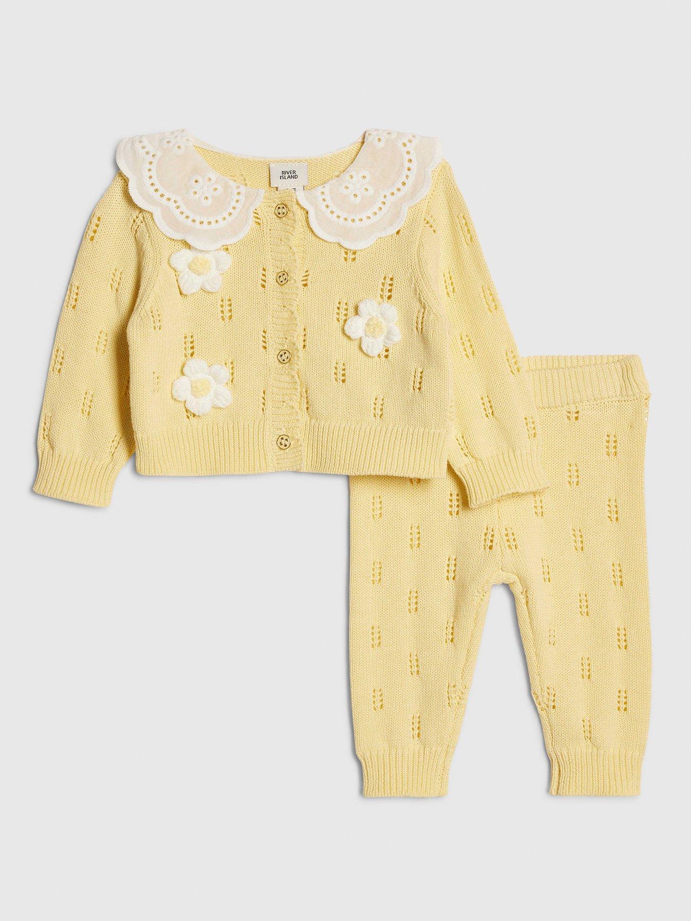 River Island Baby Girls Broderie Daisy Knit Set - Yellow