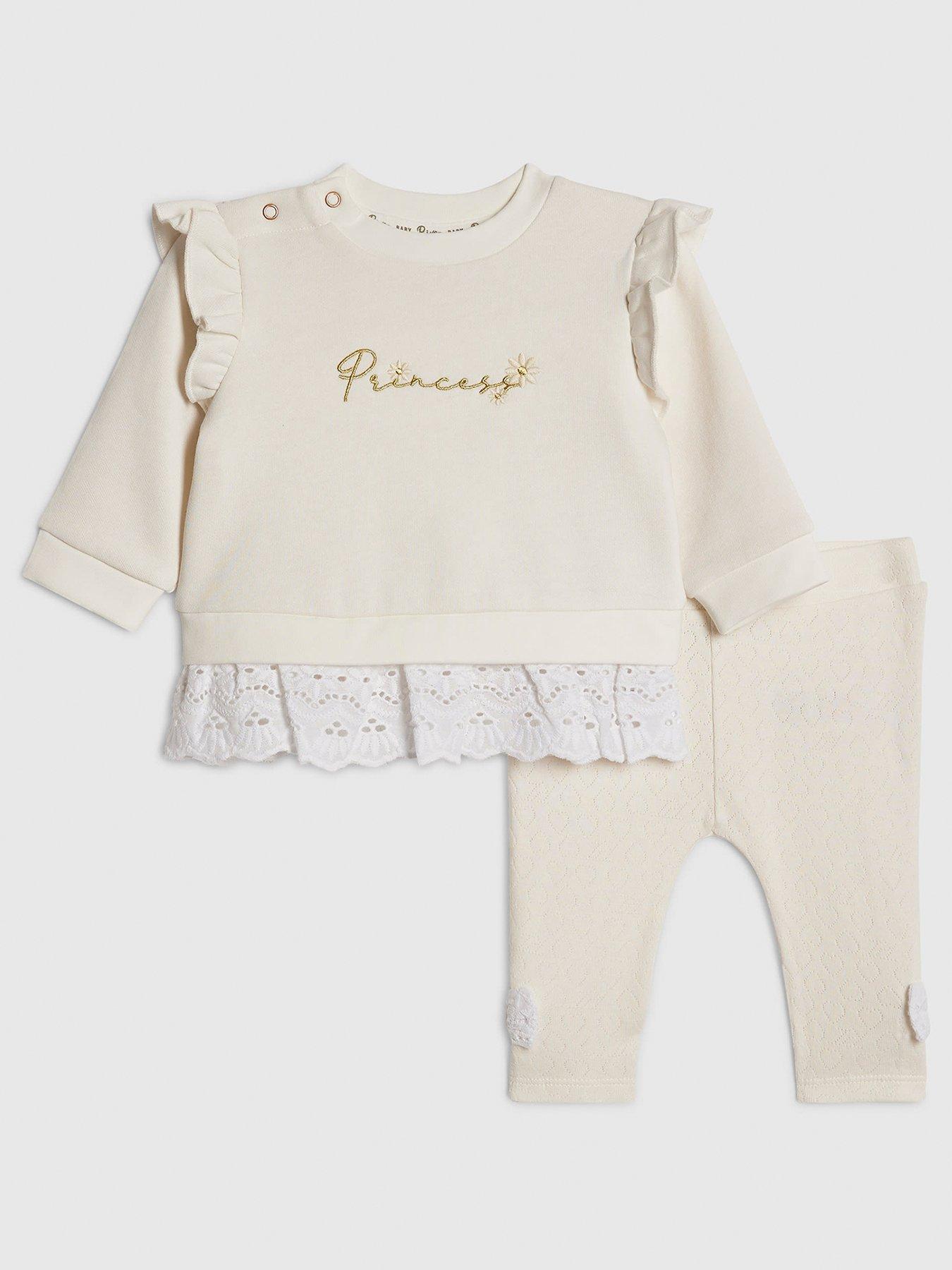 River Island Baby Girls Princess Embroidered Sweatshirt Set - Cream