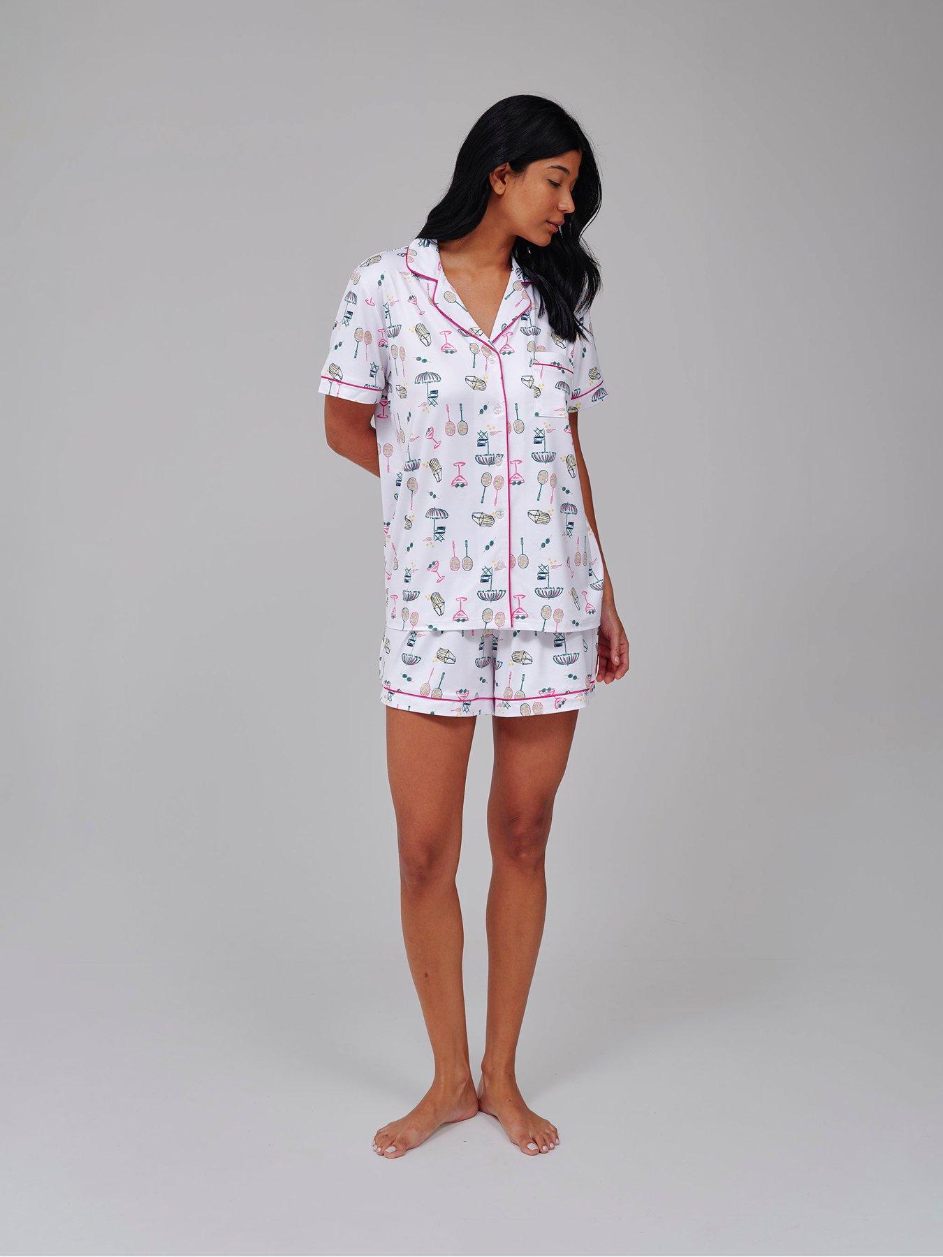 Image 1 of 4 of Loungeable Tennis Print PJ Set - White