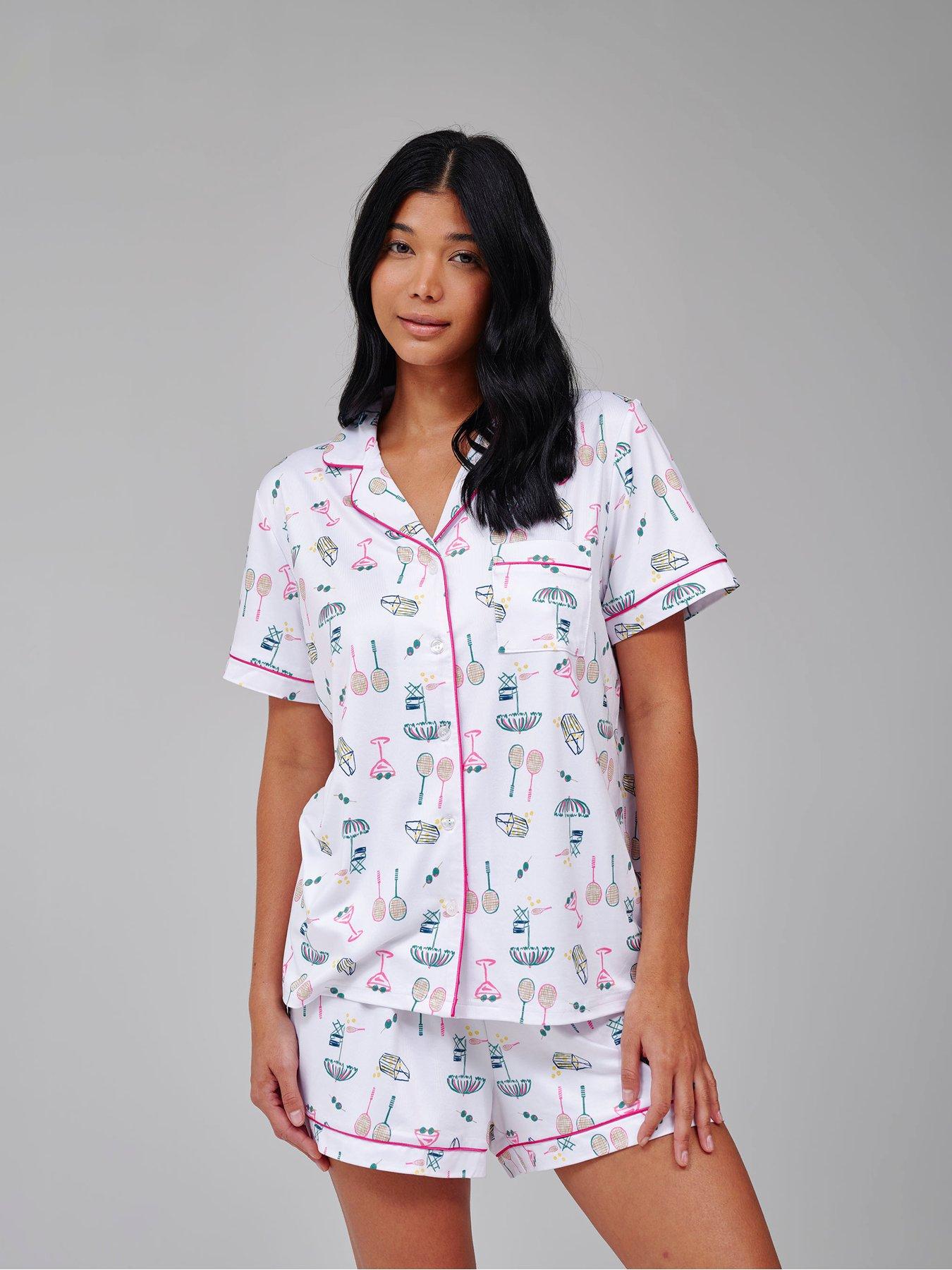 Image 2 of 4 of Loungeable Tennis Print PJ Set - White