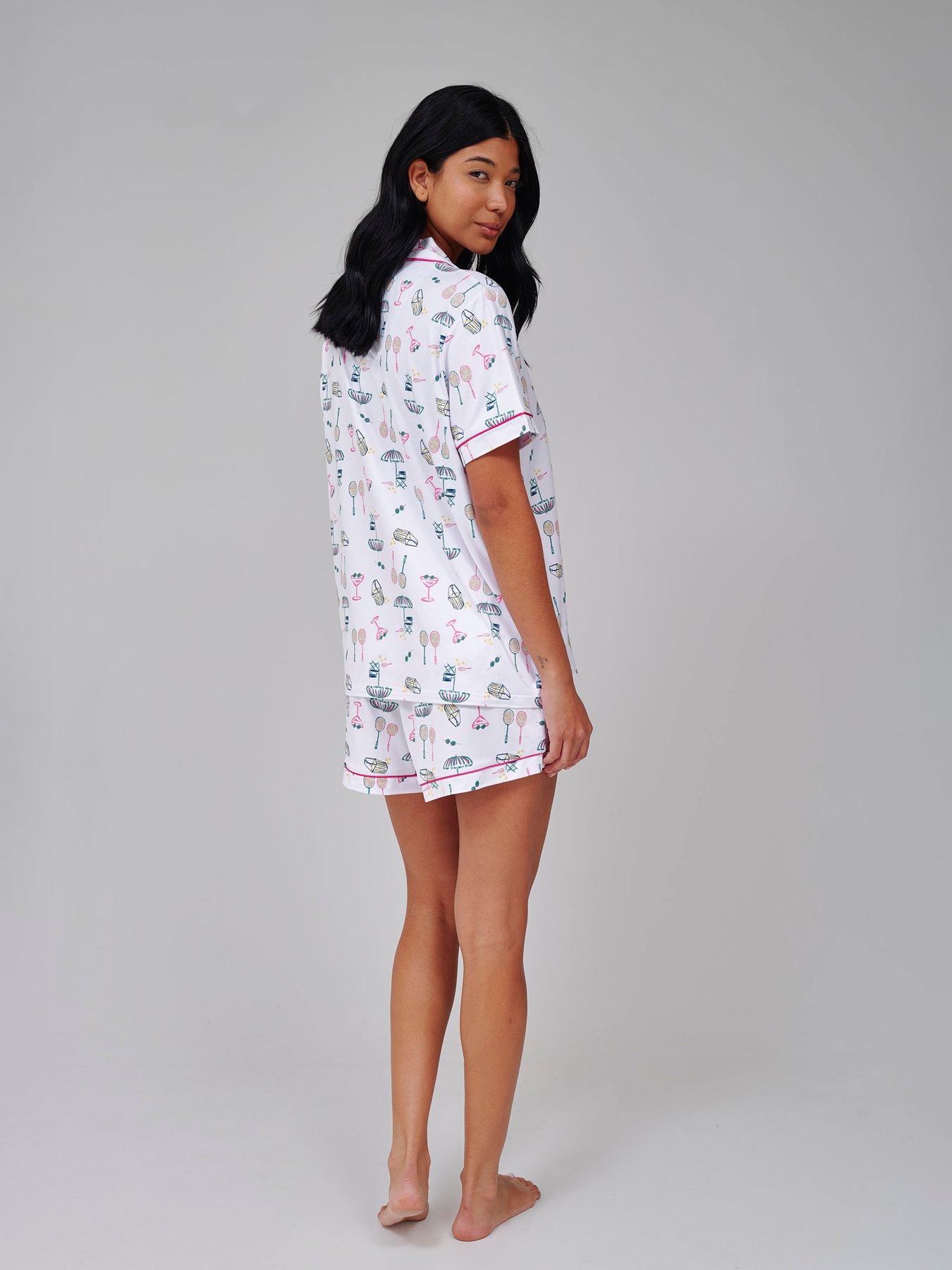 Image 3 of 4 of Loungeable Tennis Print PJ Set - White