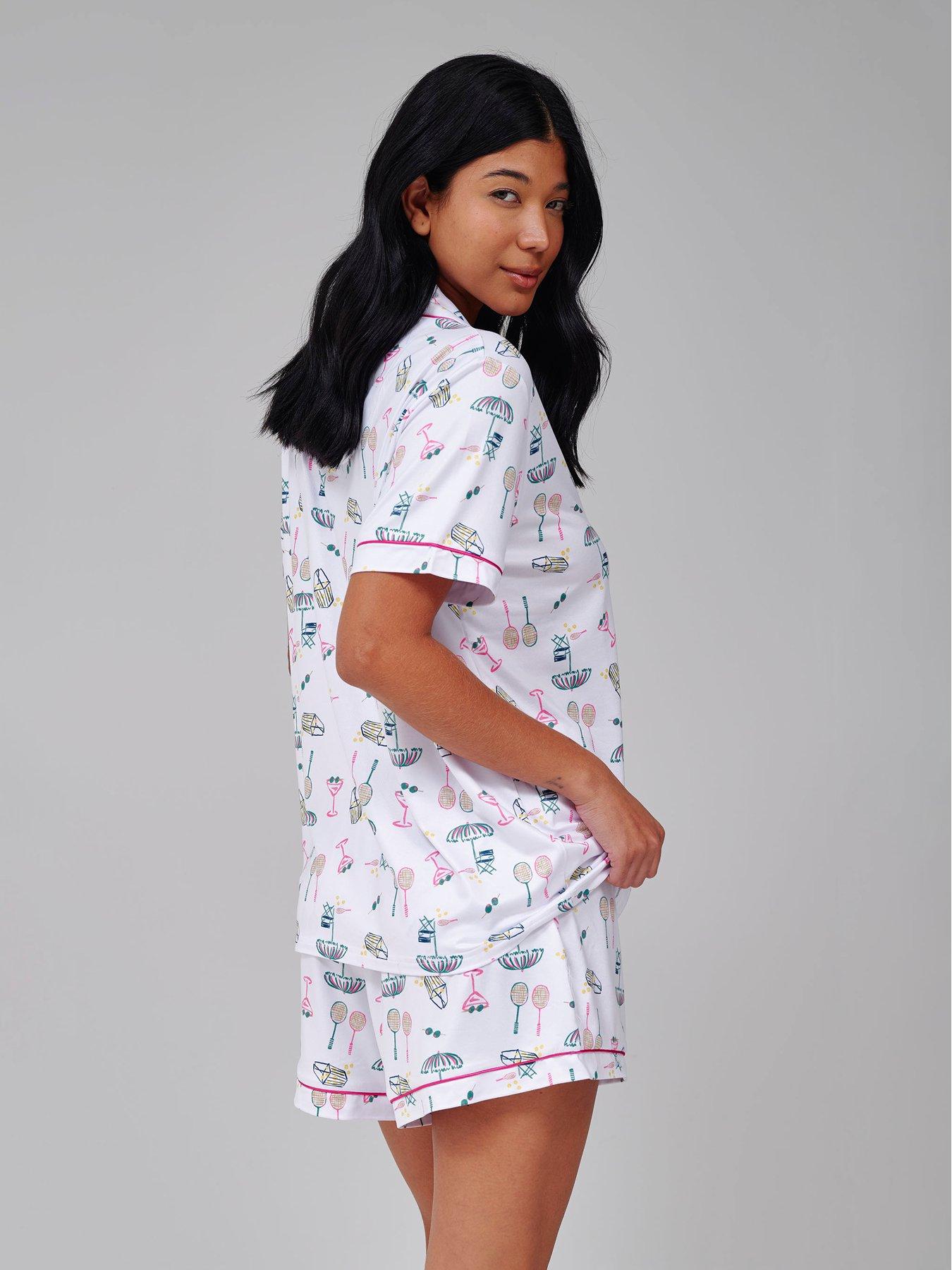 Image 4 of 4 of Loungeable Tennis Print PJ Set - White