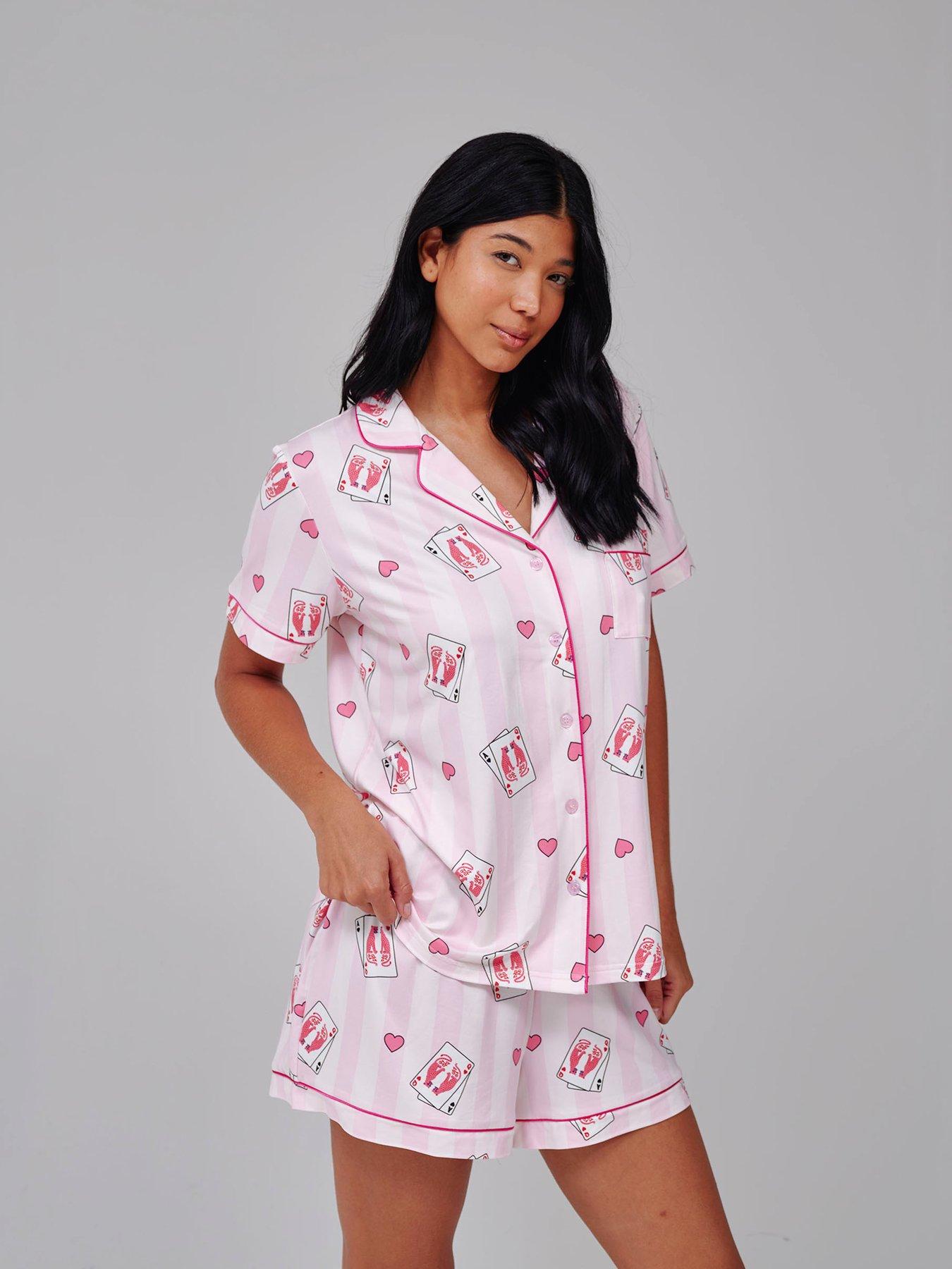 Image 3 of 4 of Loungeable Leopard Stripe Shirt And Short Pyjama Set - Pink