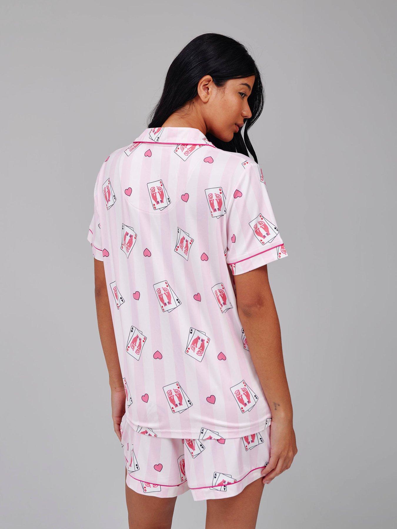 Image 4 of 4 of Loungeable Leopard Stripe Shirt And Short Pyjama Set - Pink