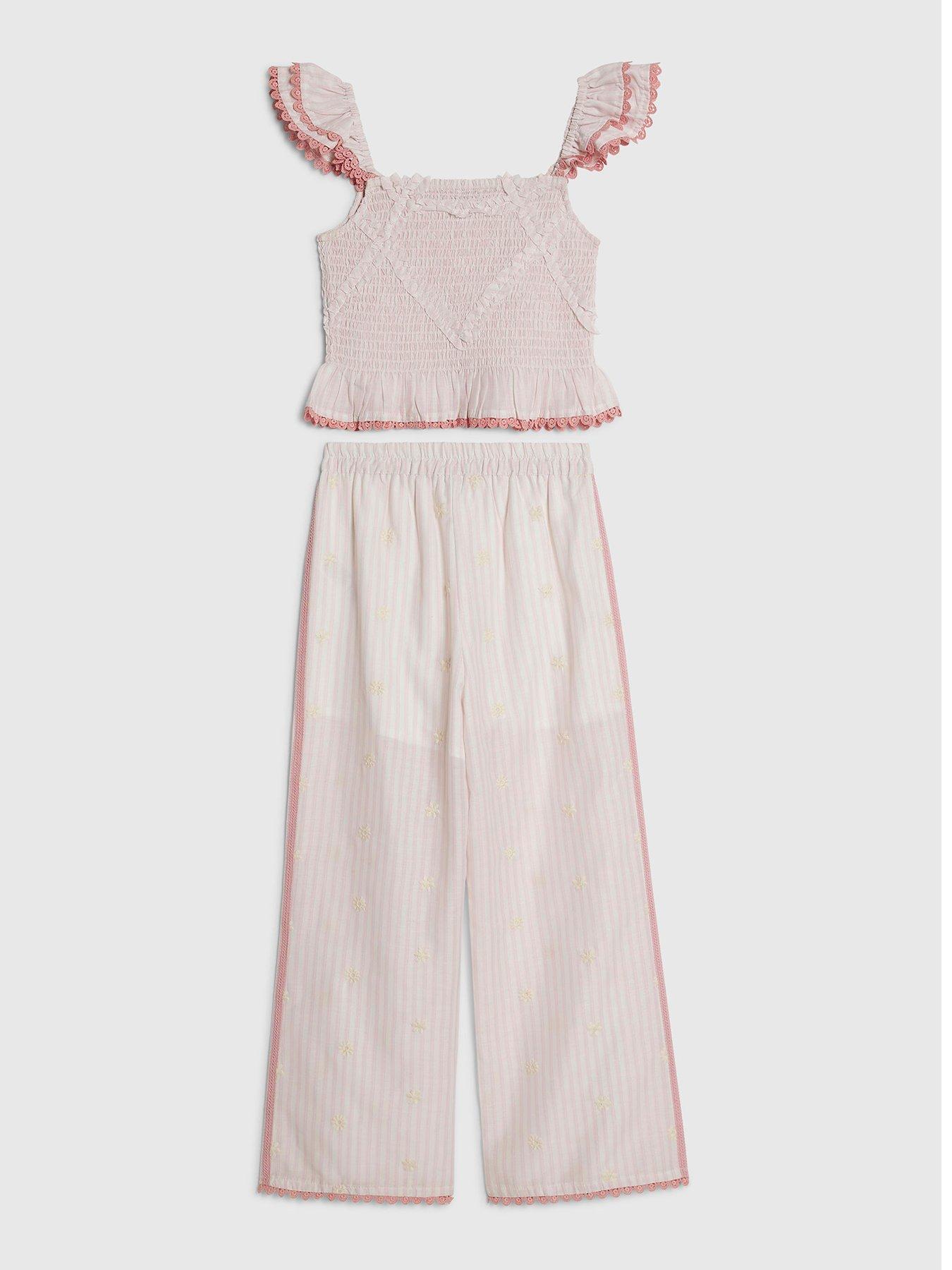 River Island Older Girls Striped Top And Trouser Set - Pink