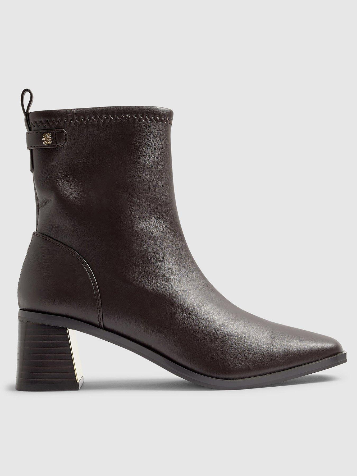 Image 2 of 5 of River Island Block Heel Stretch Sock Boot - Brown