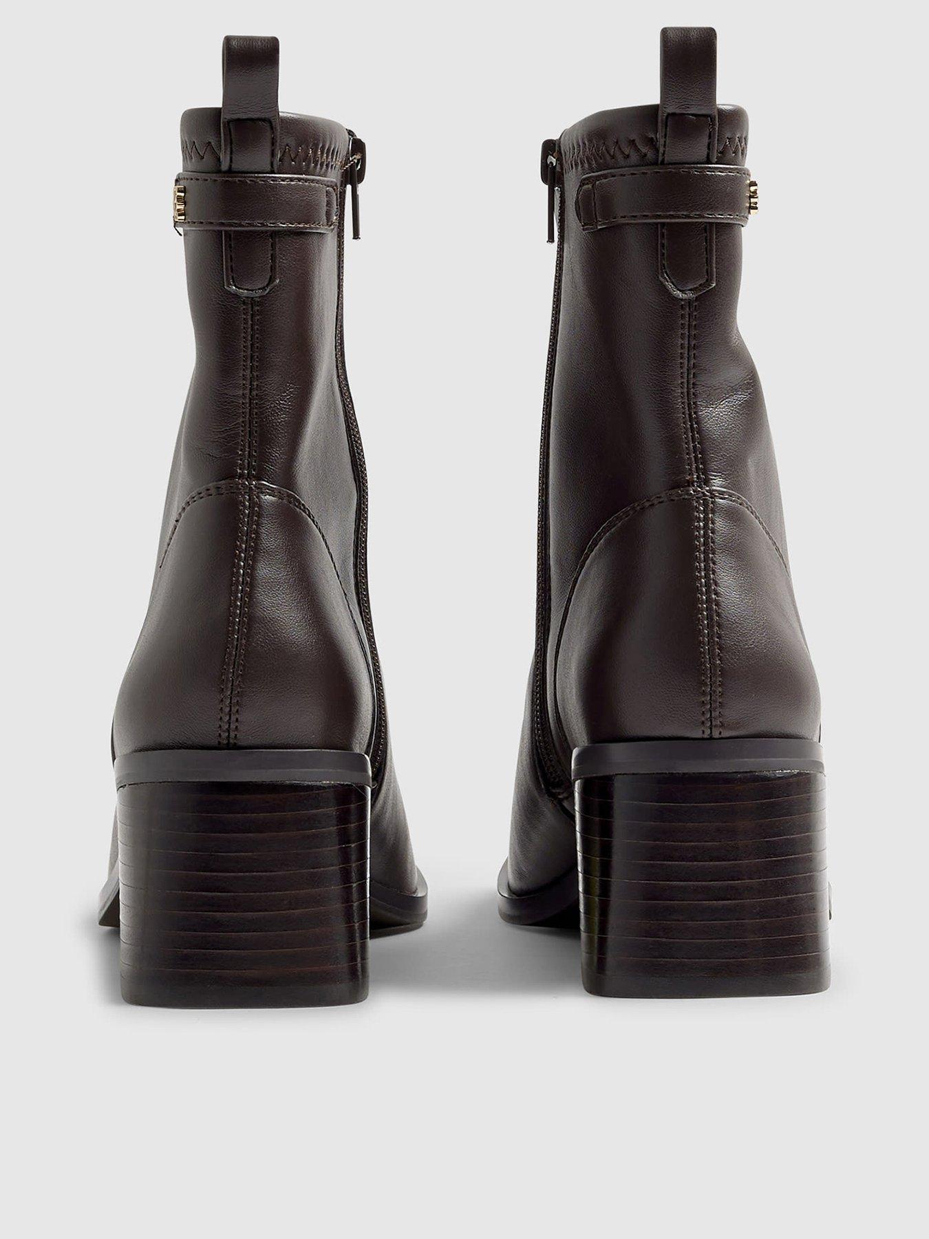 Image 4 of 5 of River Island Block Heel Stretch Sock Boot - Brown
