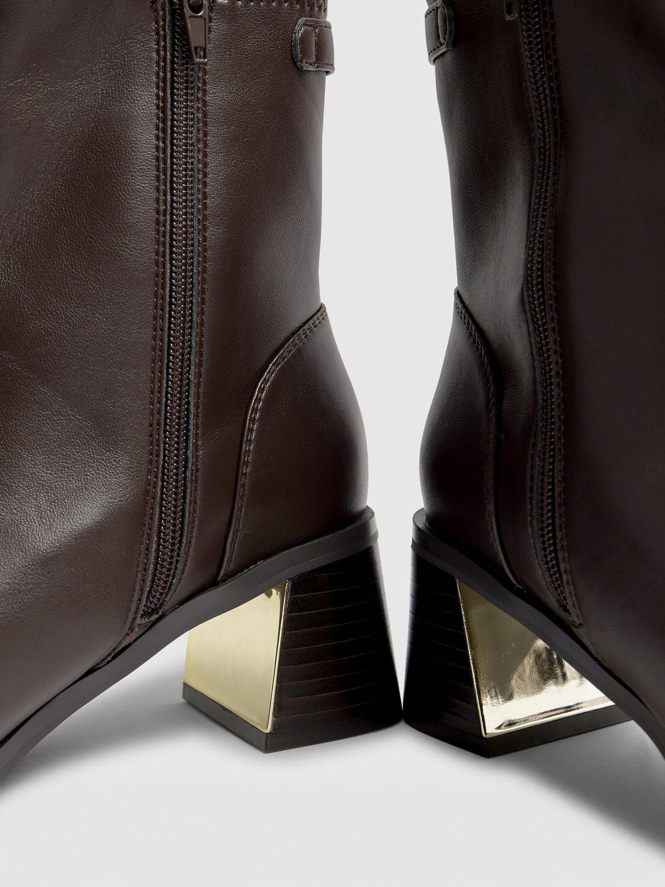 Image 5 of 5 of River Island Block Heel Stretch Sock Boot - Brown