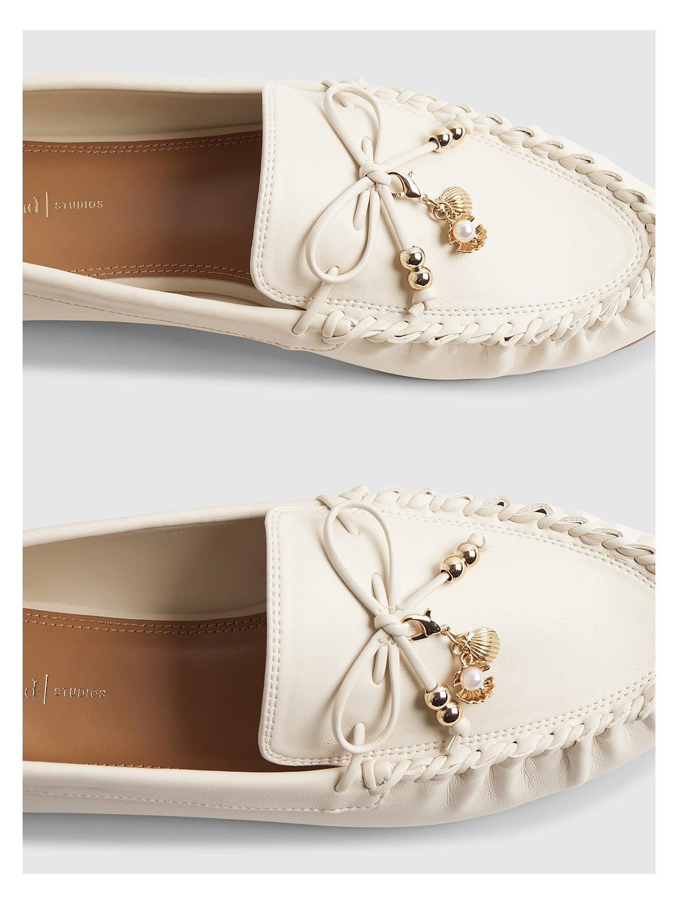 Image 4 of 5 of River Island Bow PU Moccasin Loafer - White