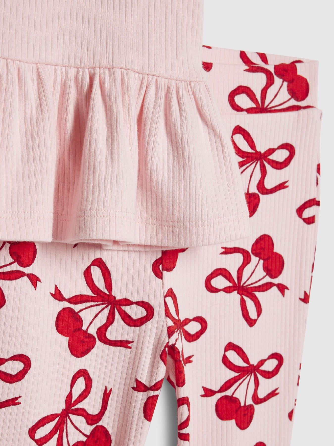 Image 3 of 4 of River Island Mini Girls Cherry Bow Leggings Set - Pink