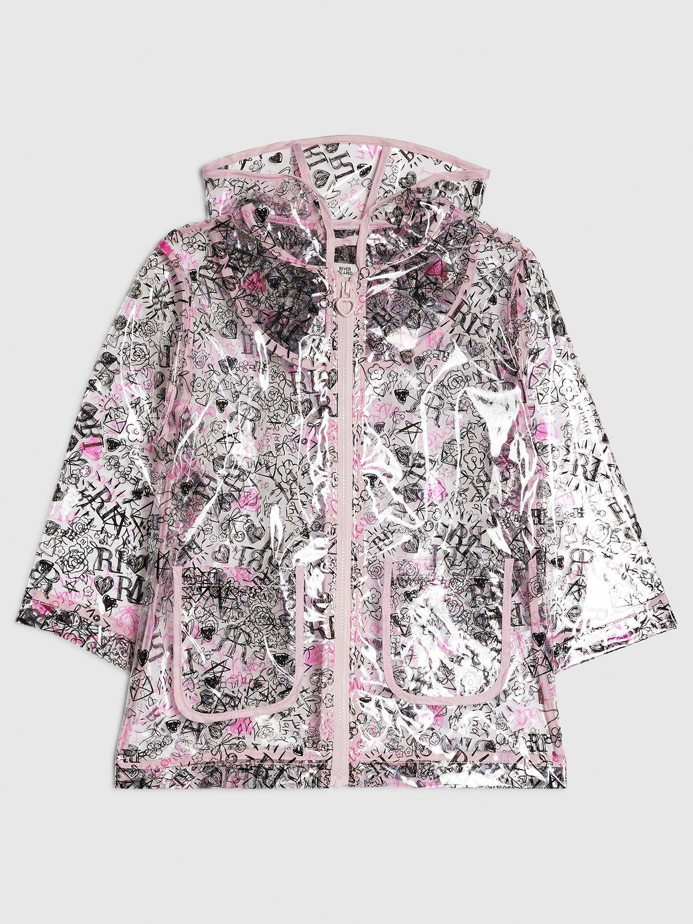 River Island Mini Girls Graffiti Raincoat, Black, Size Age: 18-24 Months