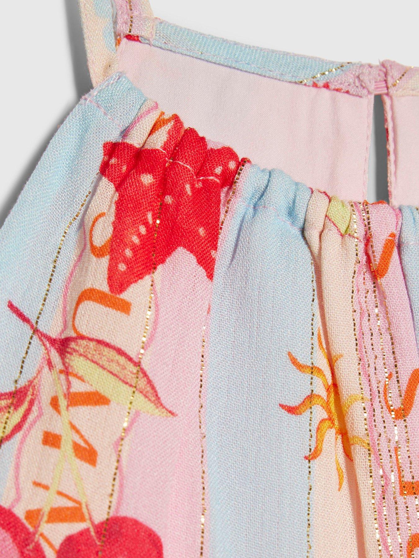 Image 3 of 4 of River Island Mini Girls La Mer Beach Print Dress - Blue/Pink