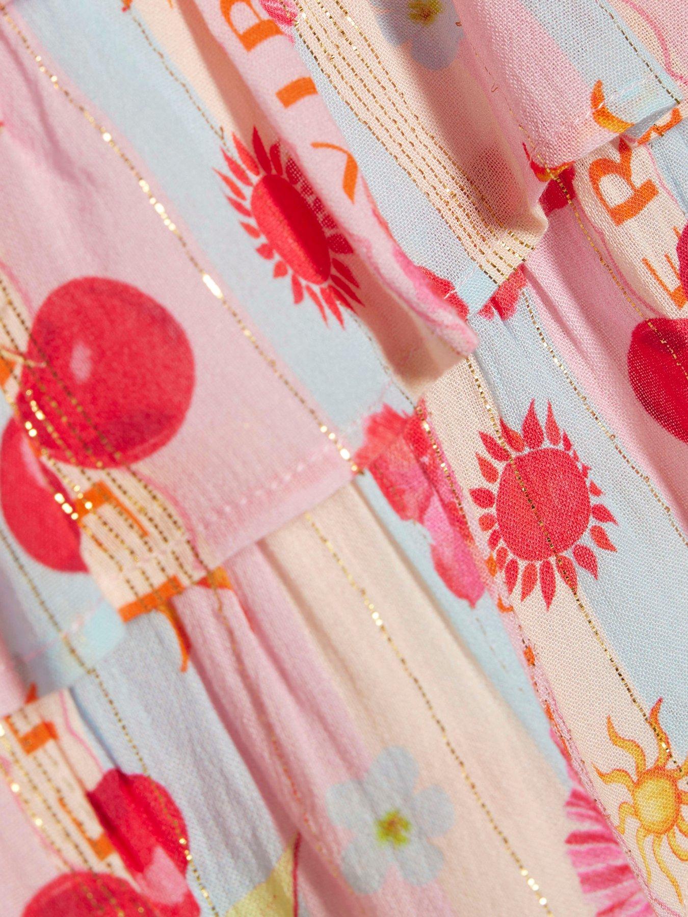 Image 4 of 4 of River Island Mini Girls La Mer Beach Print Dress - Blue/Pink