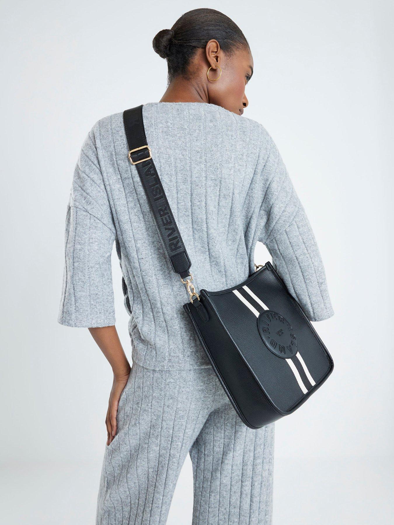 River Island Stripe Front Logo Messenger Bag - Black