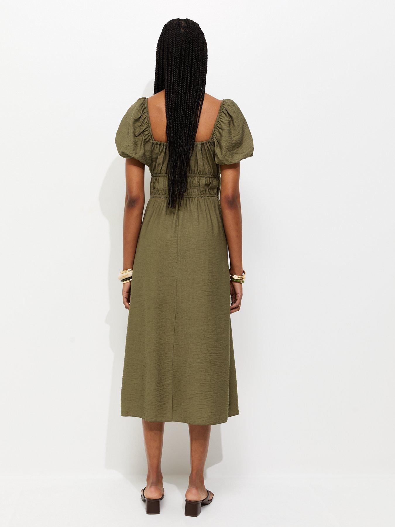 New Look Khaki Milkmaid Midi Dress - Green | Very