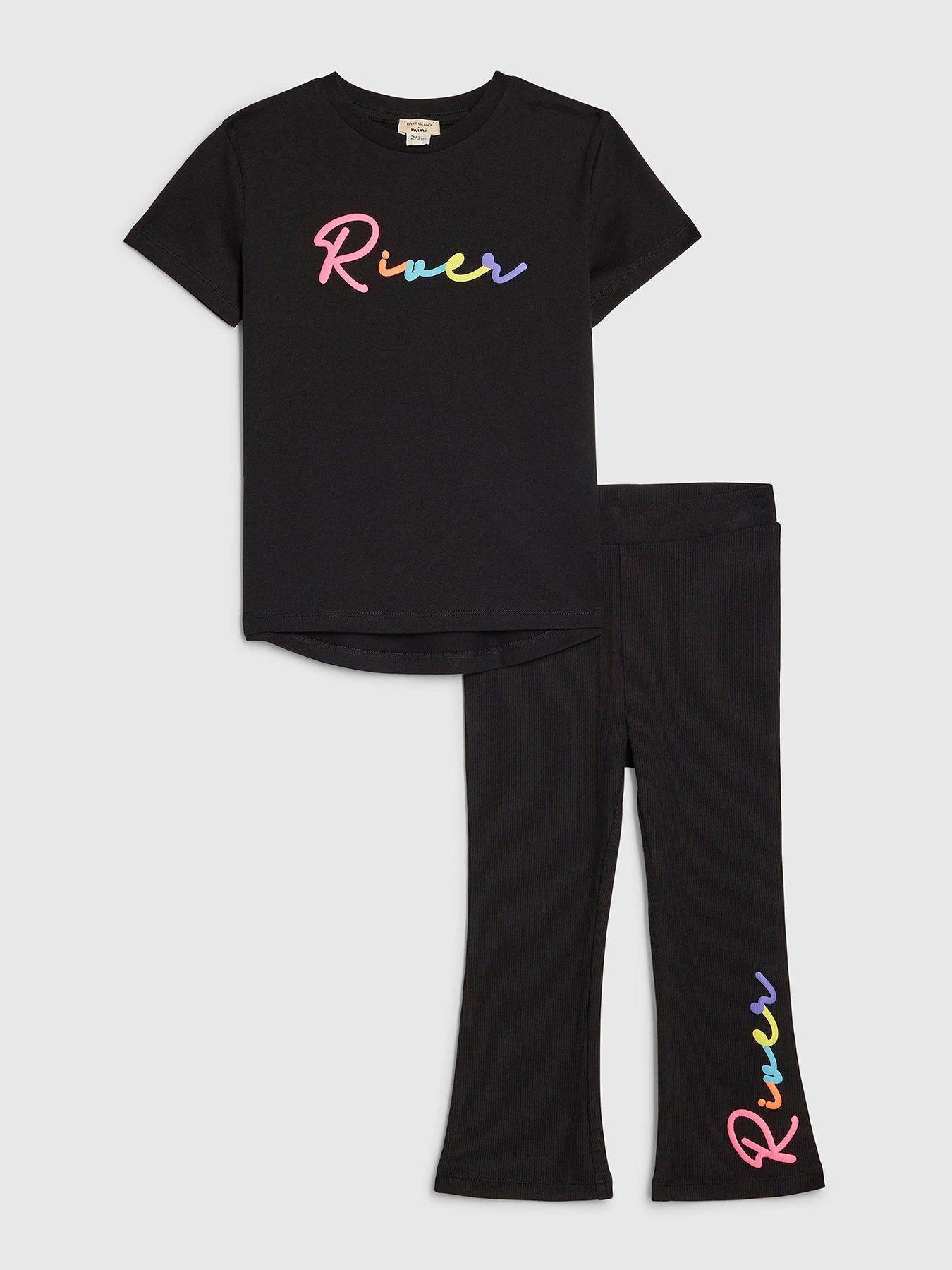 River Island Mini Girls Branded Script T-Shirt Set - Black