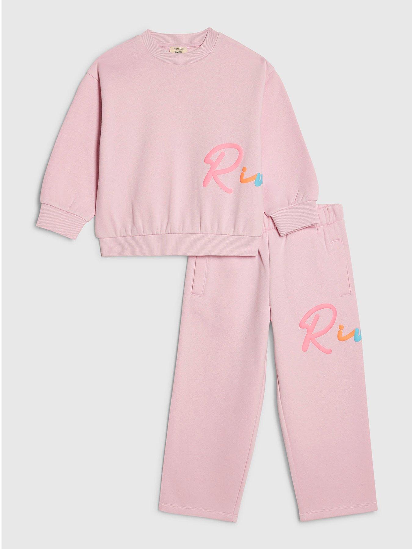 River Island Mini Girls Branded Script Sweatshirt Set - Pink