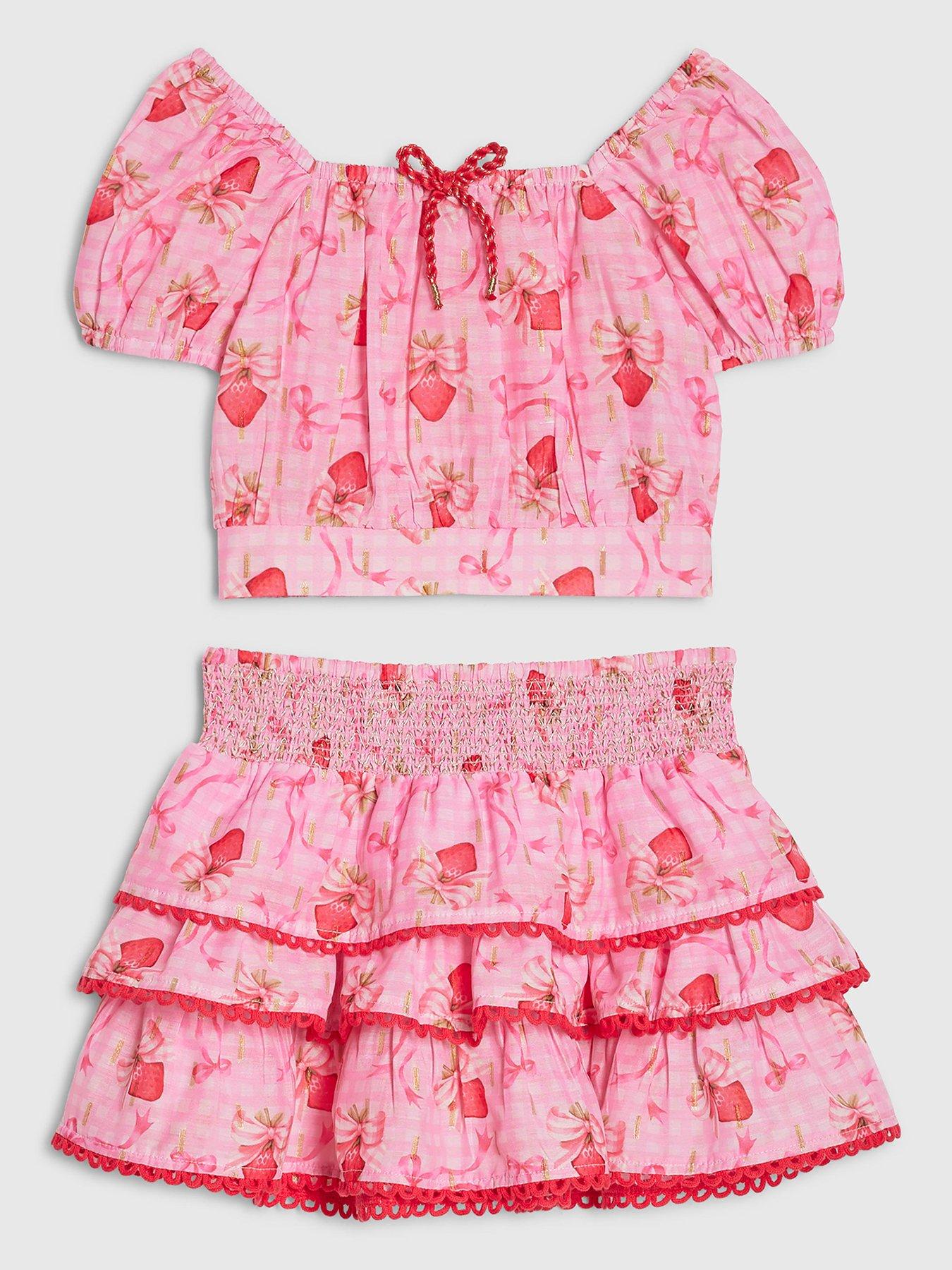 River Island Mini Girls Strawberry Bow Skirt Set - Pink