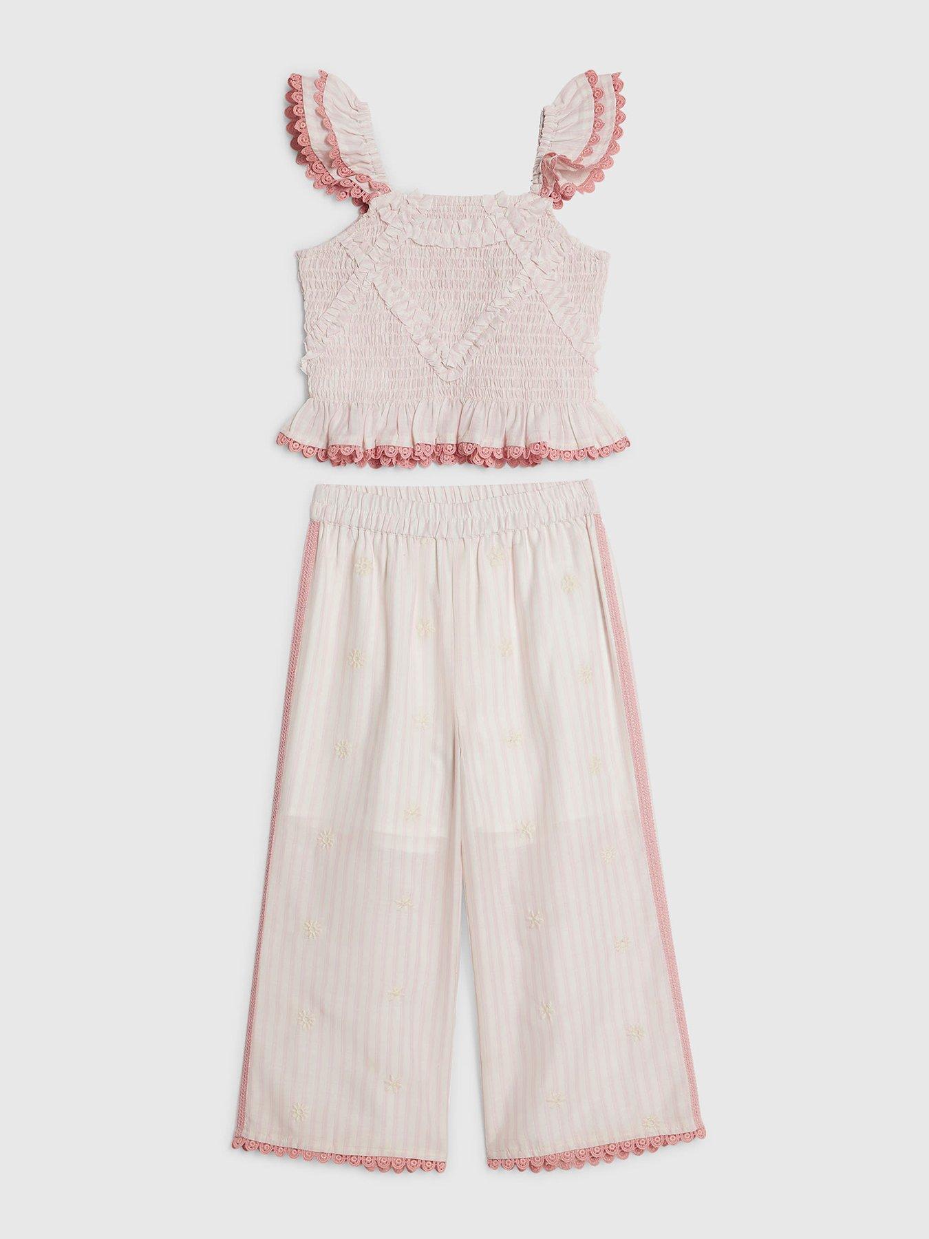 River Island Mini Girls Striped Top And Trouser Set - Pink